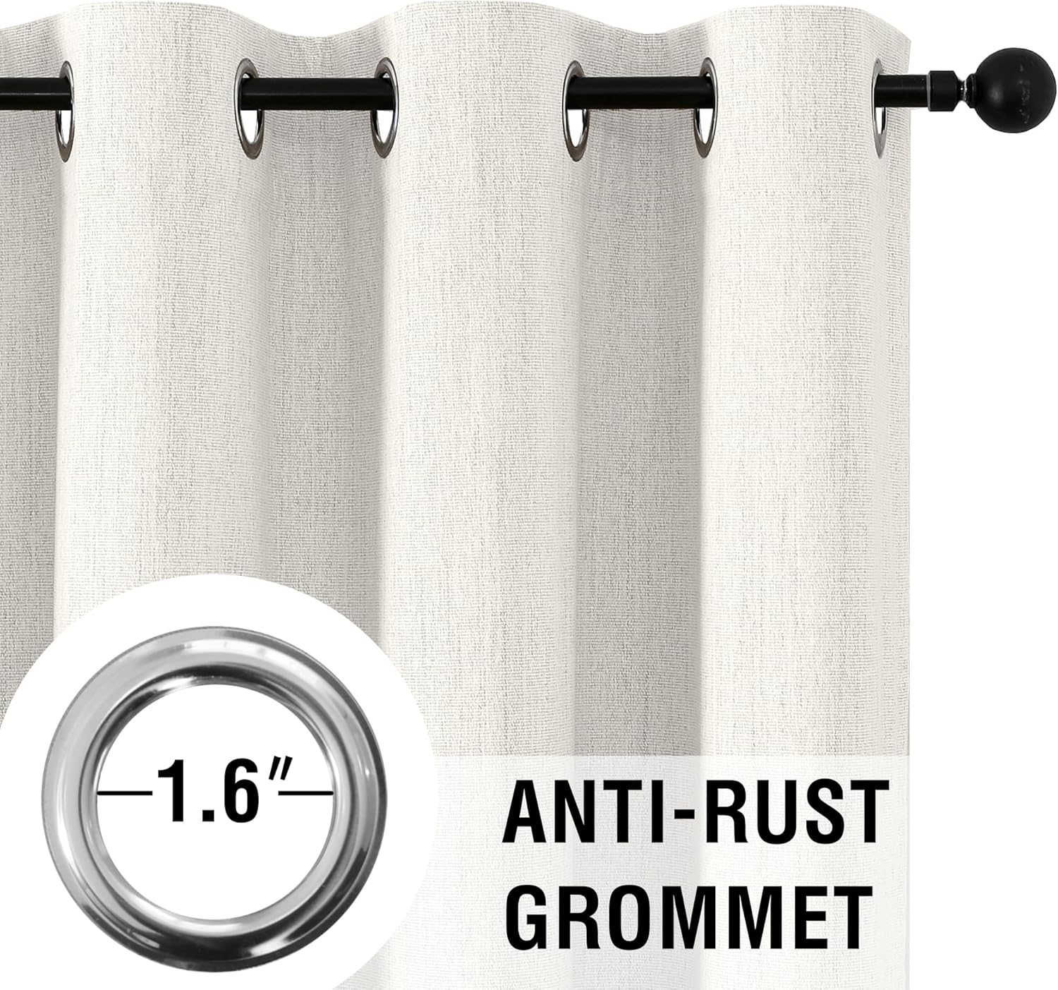 Blackout Curtains Linen Textured Thick Chenille Thermal Curtains Block Out Light and Heat Eyelet Curtains for Bedroom Blockout Curtains 243Cm Drop for Lounge and Spare Room, Heather Ivory image number 6