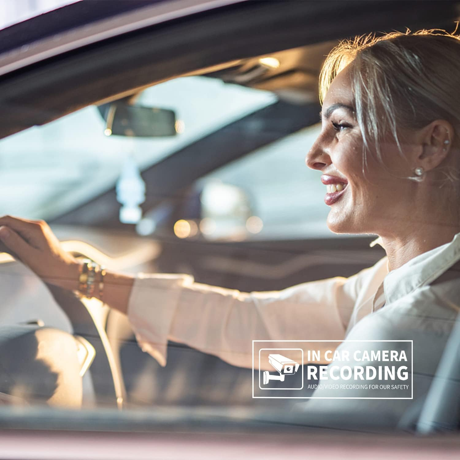 EVQ in Car Camera Audio Video Recording Window Vinyl Stickers 2&times;6 Inch Back Self-Adhesive Security Warning Sign Removable for Vehicle 8 Pack - Back Adhesive image number 3