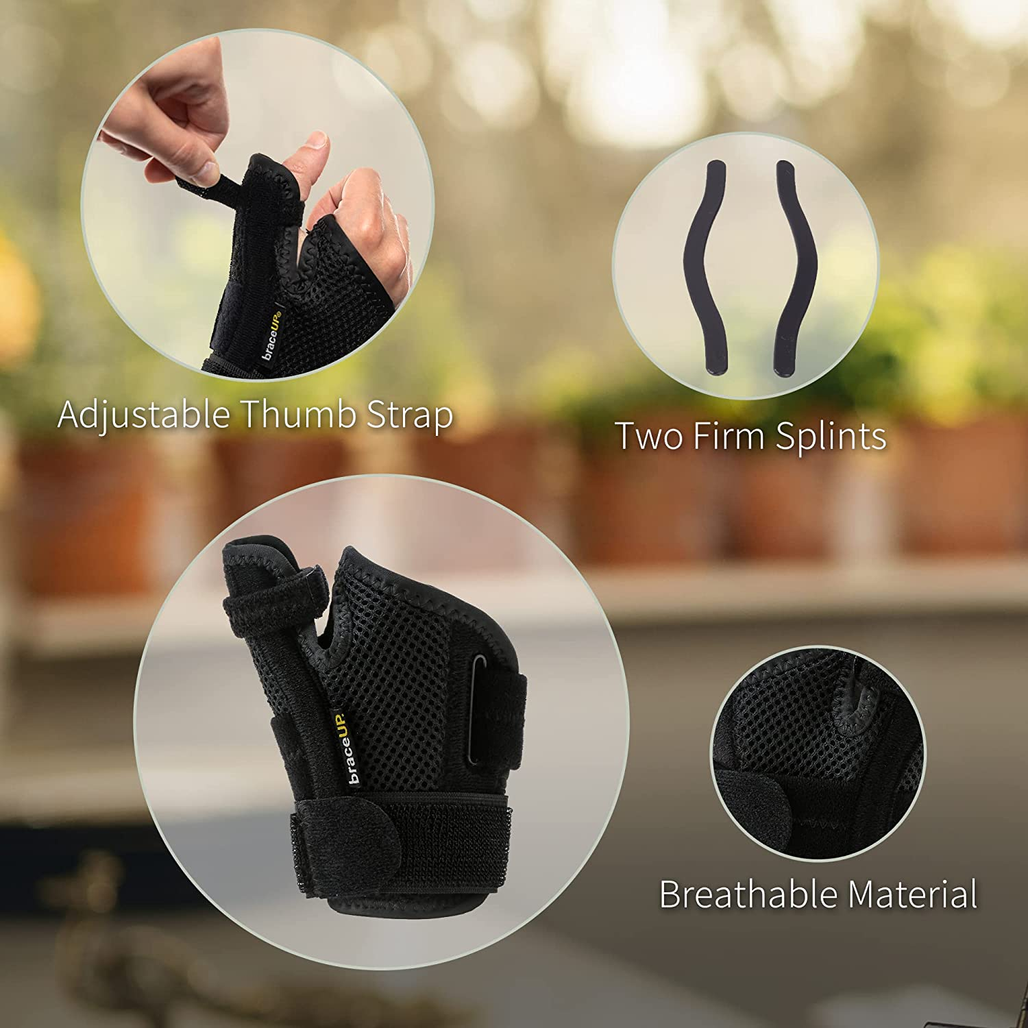 Braceup Thumb Spica Support Brace with Splints for Arthritis, Carpal Tunnel and Sprains