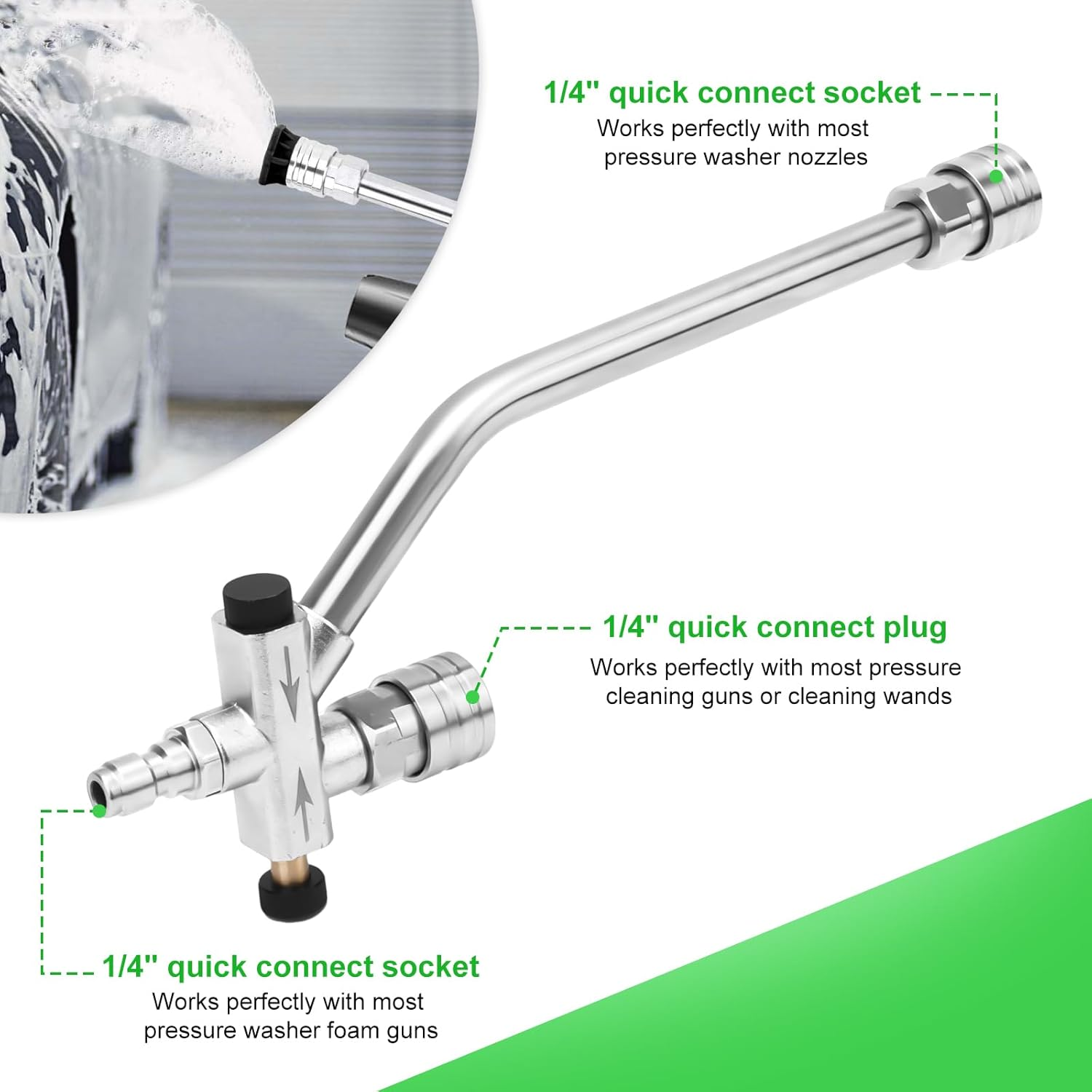 Foam Cannon Dual Connector Accessory, 1/4In Fast Connect Dual Lance Pressure Washer Wand with 5 Pressure Washer Nozzles Pressure Washer Double Tip Attachment for Soap Cannon image number 6