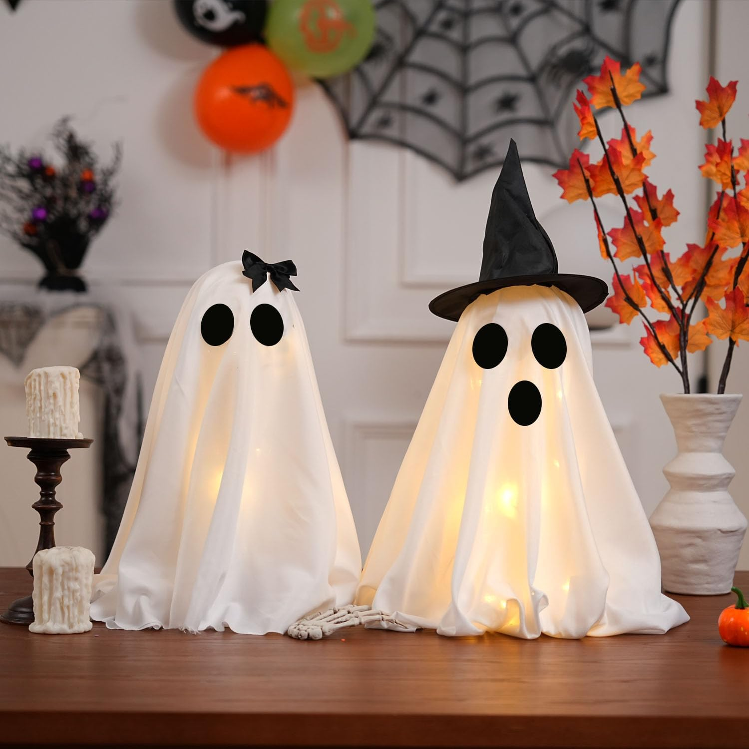 Halloween Ghost Decorations, Set of 2 DIY Spooky Ghosts Crafts, Scary Ghost for Halloween Decor Indoor Home Mantel Shelf & Tabletop Decor image number 4