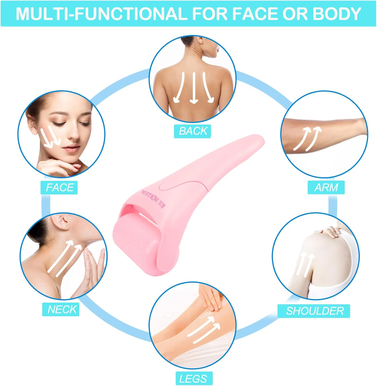 AFOUNDA Ice Roller for Face, Eyes and Whole Body Relief, Face Roller Skin Care Tool for Migraine Relief and Blood Circulation,Ideal for All Skin Types (Pink) image number 2