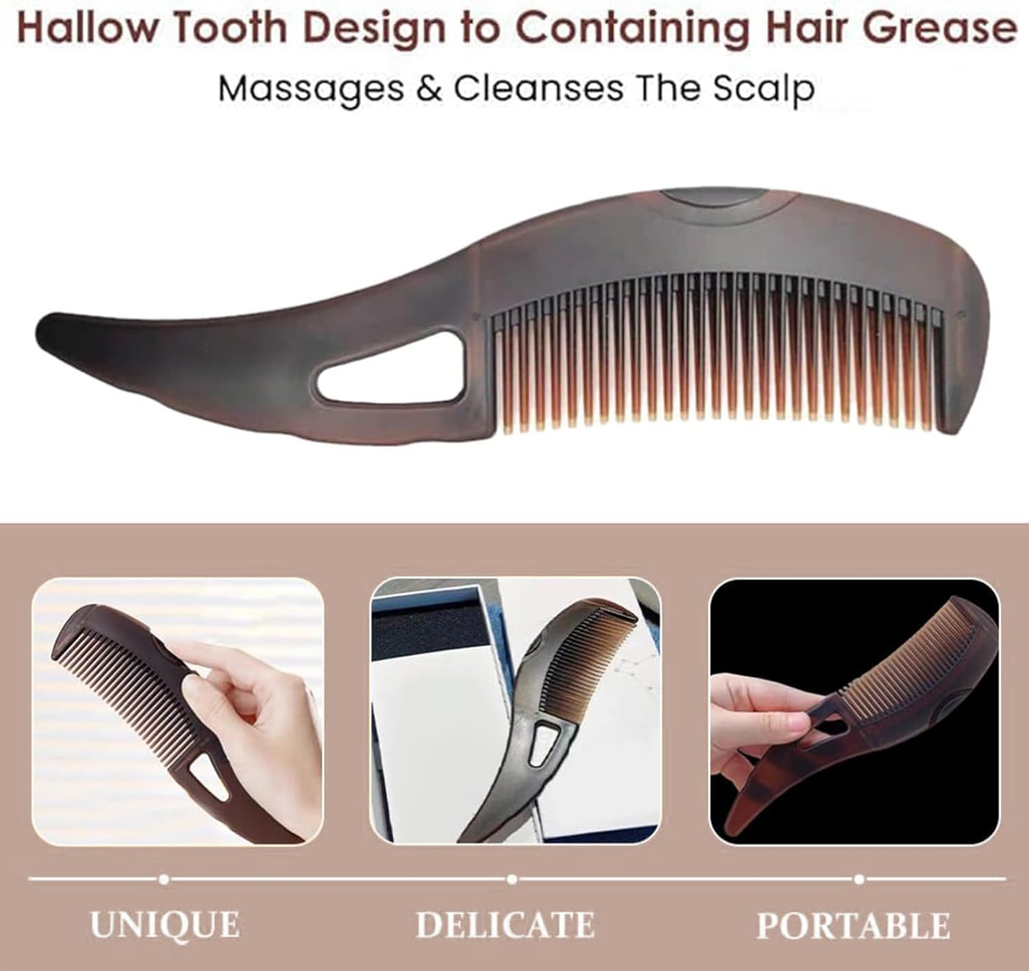 NATOSU Dandruff Comb, Hollow Tooth Hair Brush for Refreshing Scalp Massage, Removing Dandruff Grime, Reducing Itching, Scalp Care Comb with Skin Scratching Handle image number 1