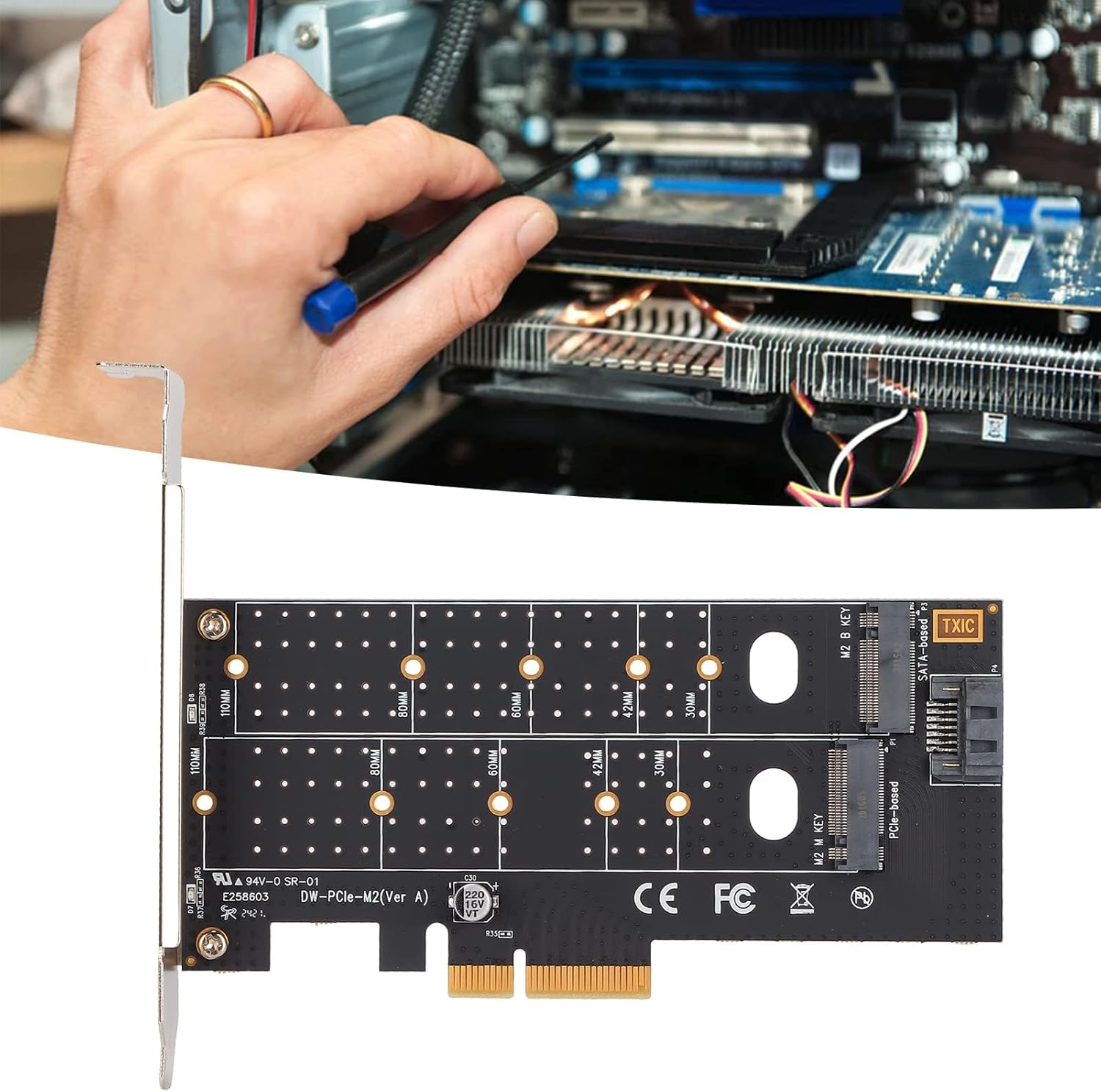 Dual M.2 Pcie Adapter, M.2 NVME SSD Dual M.2 PCIE Adapter Card Hard Drive Converter Reader Expansion Card PC Internal Expansion Card image number 1