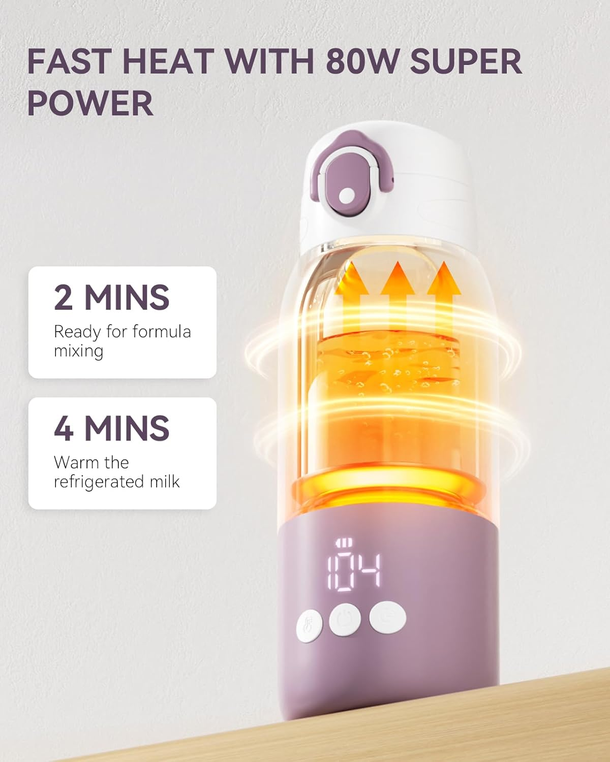 Portable Bottle Warmer on the Go for Baby, Fast Heating and Long Battery Life 12000 Mah, Two Heating Modes for Breast Milk and Water, 340 Ml Capacity, for Car and Plane Travel image number 3
