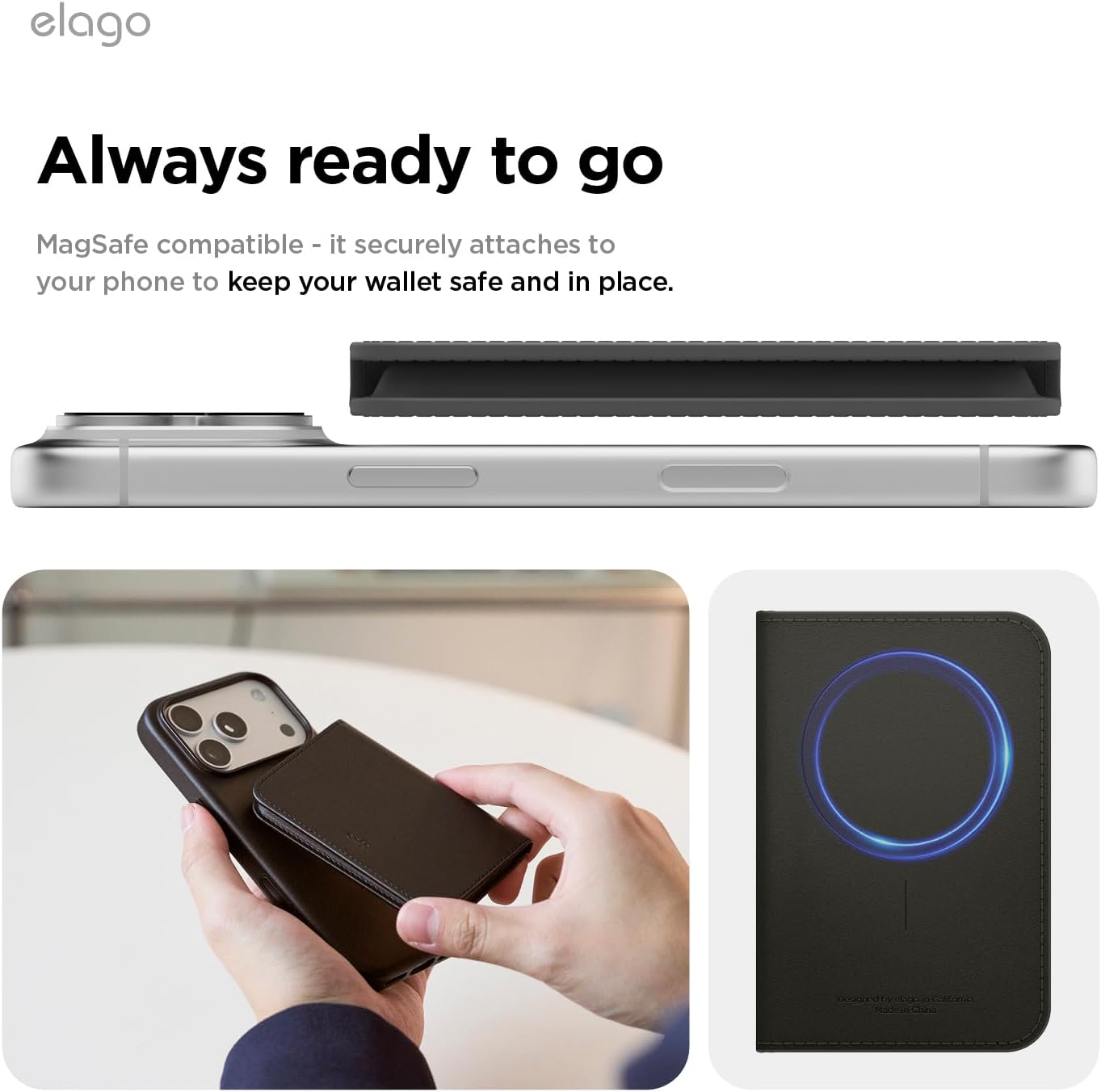 Elago Magnetic Vegan Leather Wallet Card Holder 4-Cards Compatible with Magsafe for Iphone 17/16/15/14/13/12 Series - Secure Phone Wallet, Scratch and Damage Protection (Black) - Brown image number 5