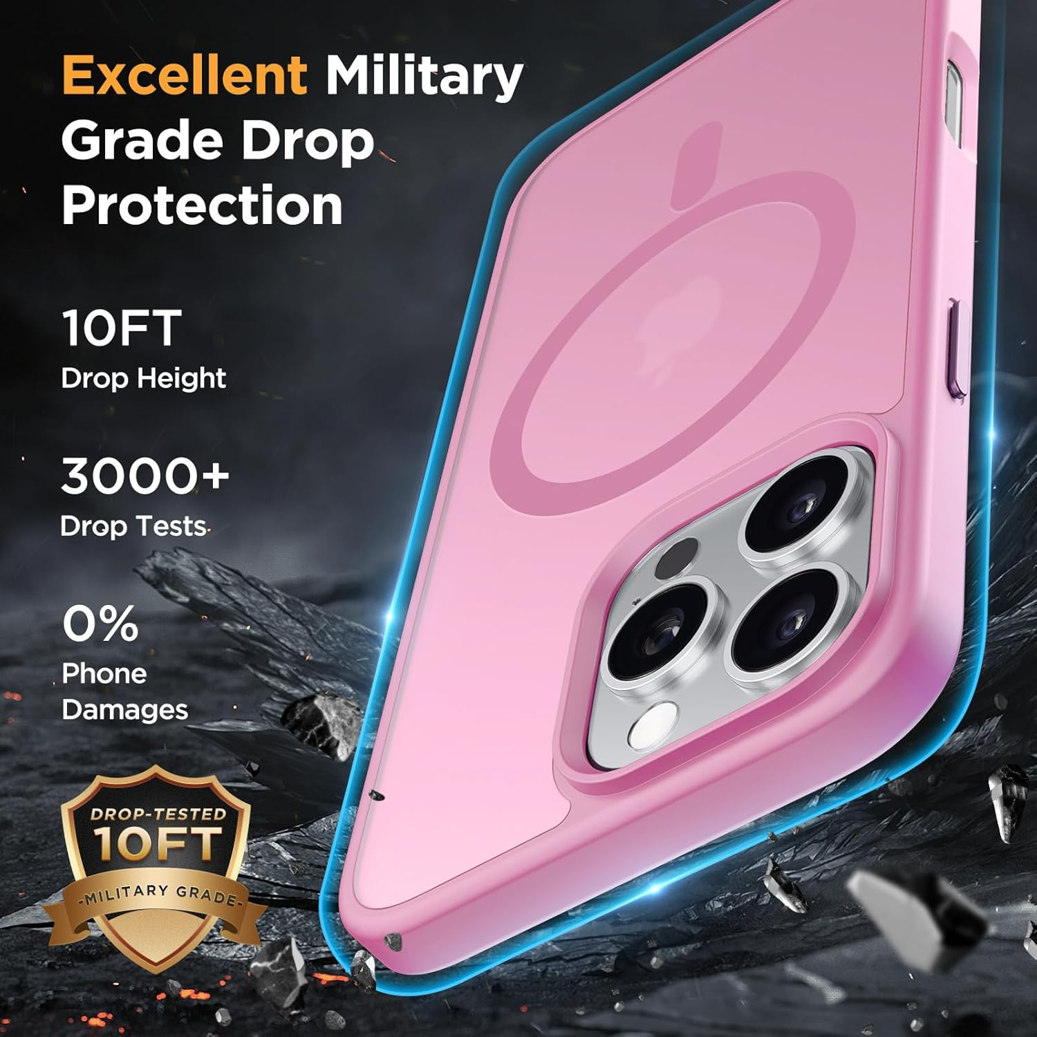 Miracase Magnetic Series for Iphone 16 Pro Max Case [With 2X Screen Protector] Military-Grade Protection, Anti-Fingerprint, Slim Phone Case for 16 Pro Max 6.9 Inch (Mes Pink) - Gray image number 2
