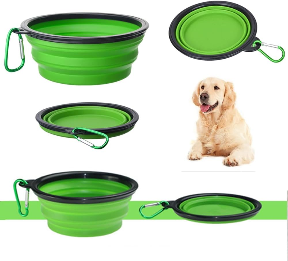 Collapsible Dog Bowl,Granmagazz 2 Pack Collapsible Silicone Dog Bowl, Portable Pet Feeding Watering Dish, Foldable Expandable Cup Dish for Small Pet Cat Food Water Feeding Portable Travel Bowl (Green)