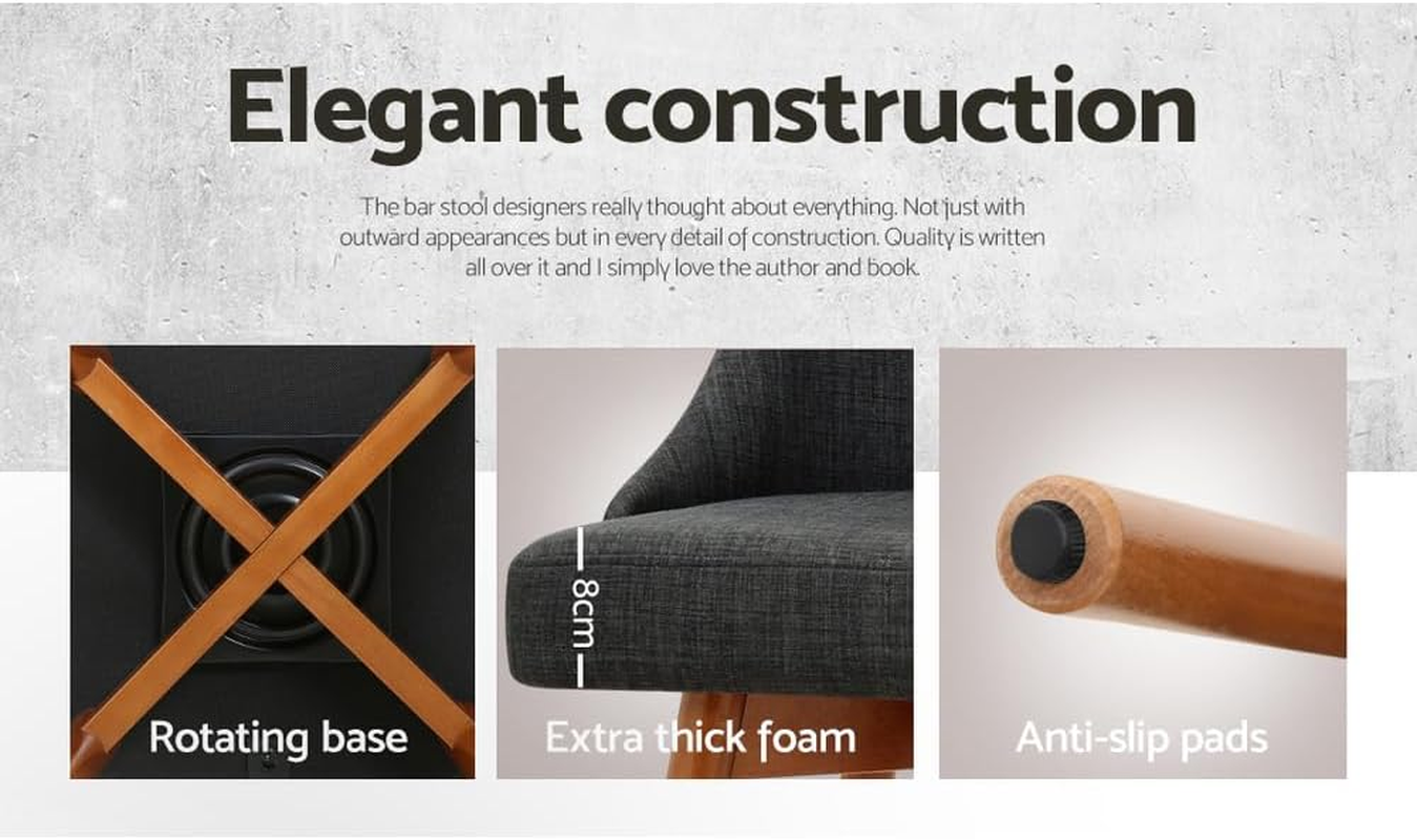 Artiss 4X Bar Stools Kitchen Dining Chairs Swivel Linen Stool Wooden Charcoal