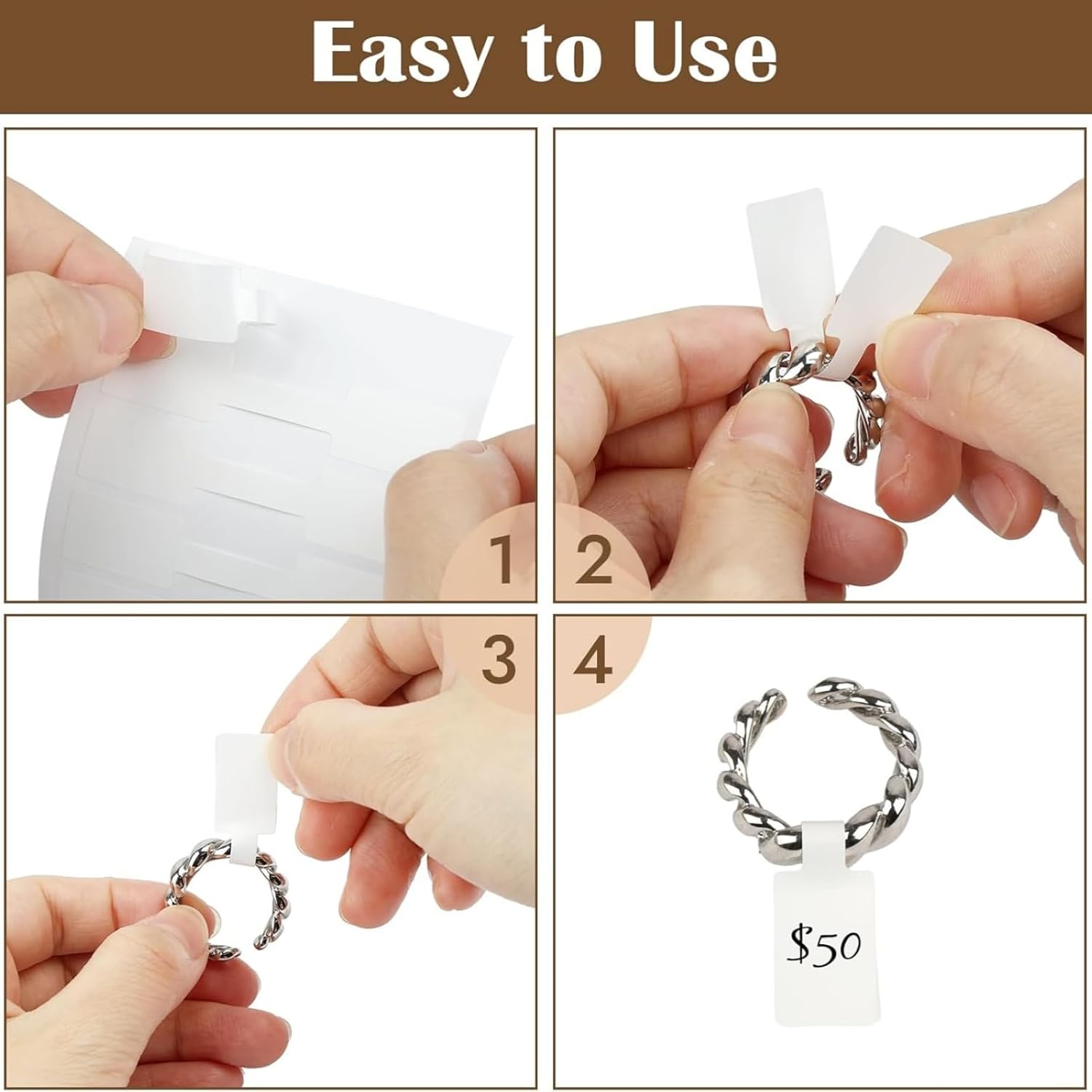 1000 Pcs Jewelry Tags, Self Adhesive Jewelry Price Tags Stickers, White Blank Rectangle Ring Tag Label for Necklace Earring Bracelet Pricing Identify