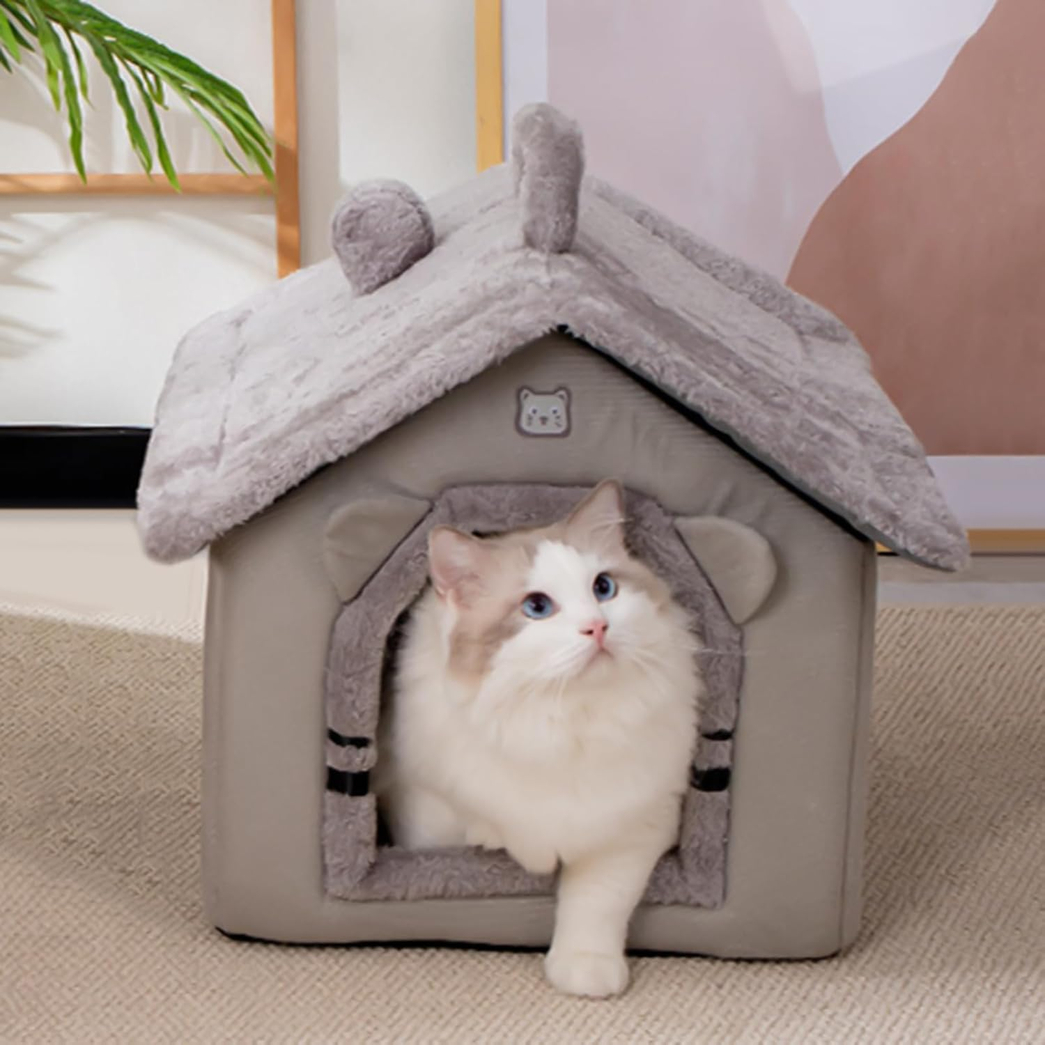 Cat Bed, Cave Nest Tent Thickened Warm Mat Supplies, Pet Mat Pad, for Calming Outdoor Animal Travel Winter Small Dogs Kitten image number 2