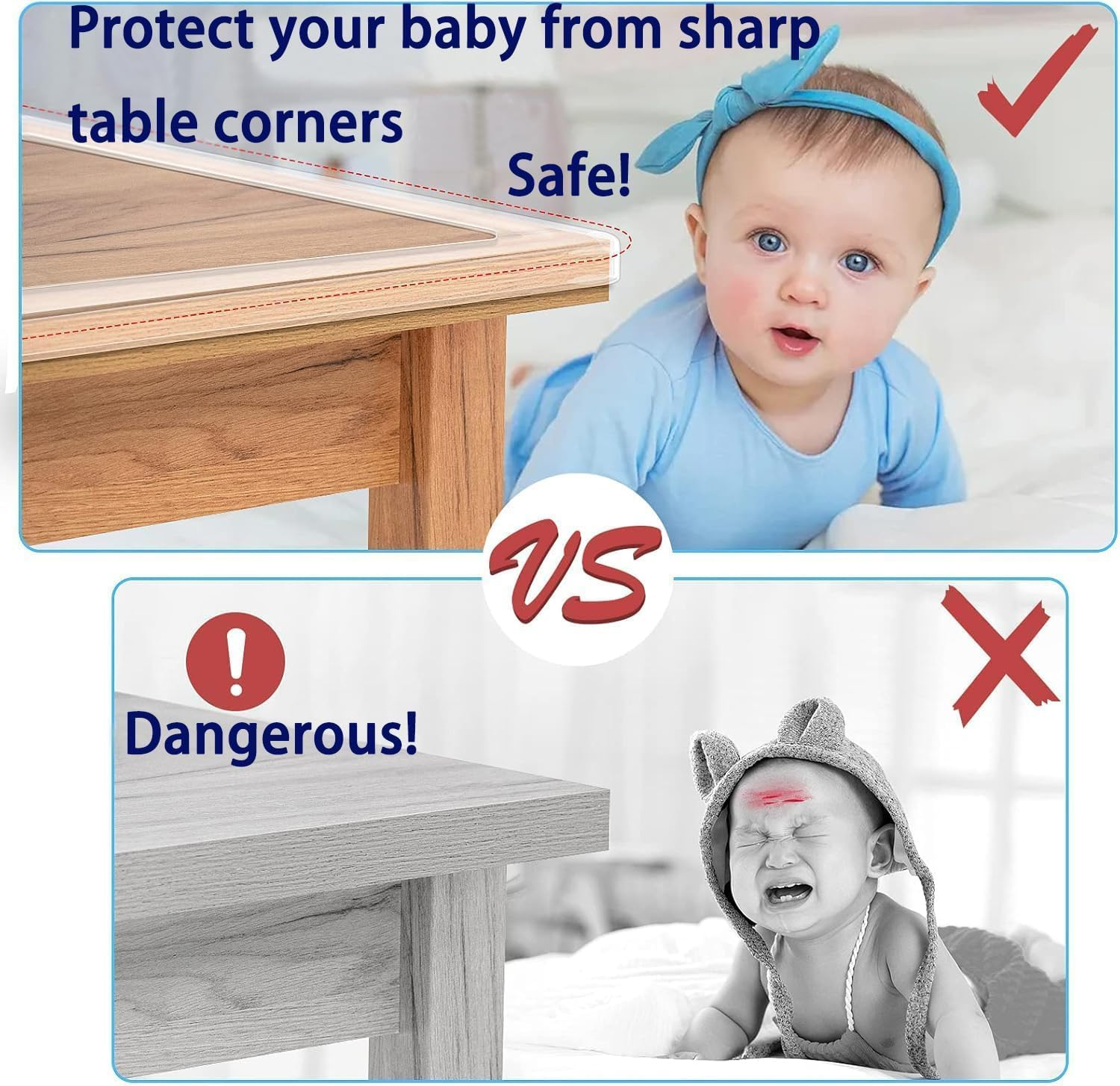 KEWAYO 3Pcs Clear Edge Protector Strip, Sharp Edge Wrap Cover Tape, Self Adhesive Protective Bumper Guards for Cabinet Door Desk Glass Table Bed Furniture, Kitchen Countertop image number 1