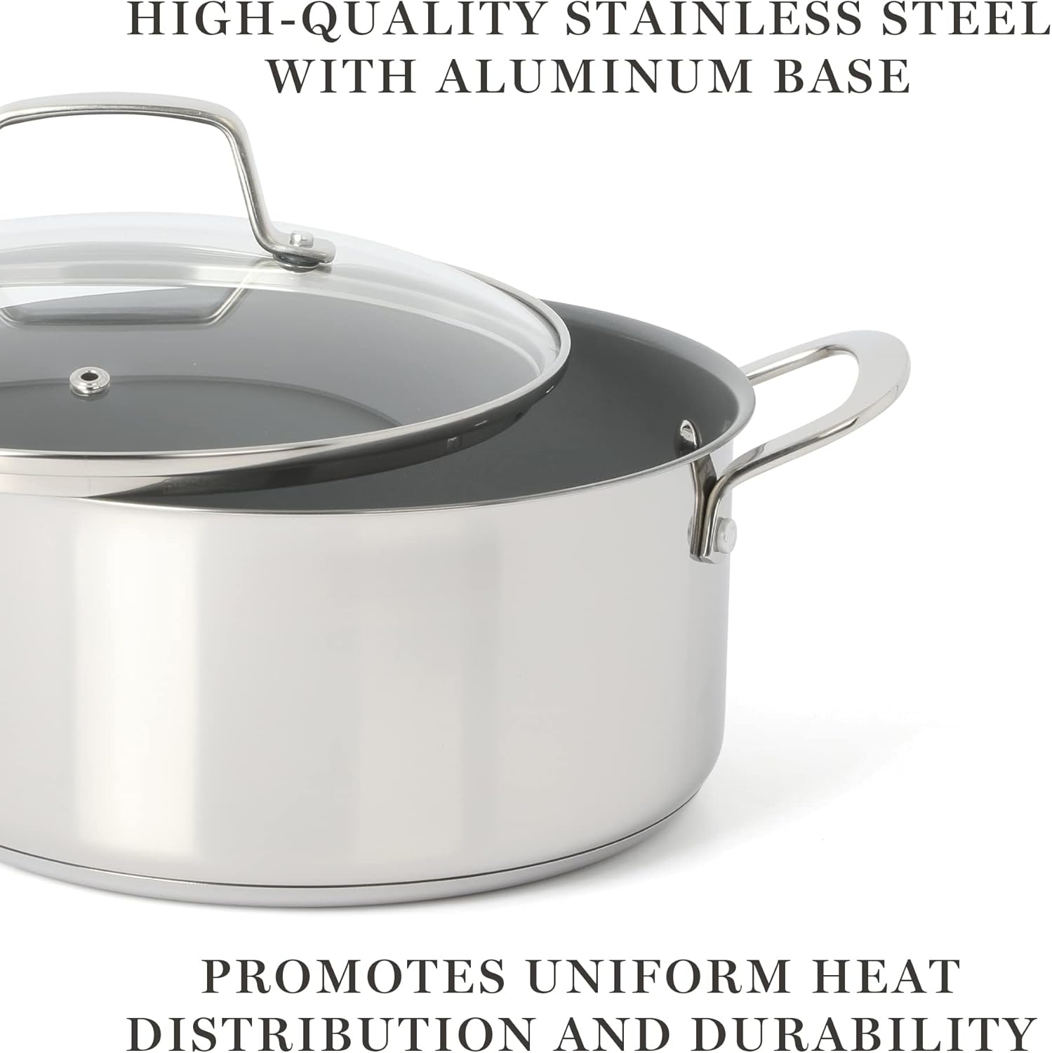 Martha Stewart Delaroux 10 Piece Stainless Steel Cookware Set W/Pfas Free Premium Nonstick Ceramic Interior image number 2