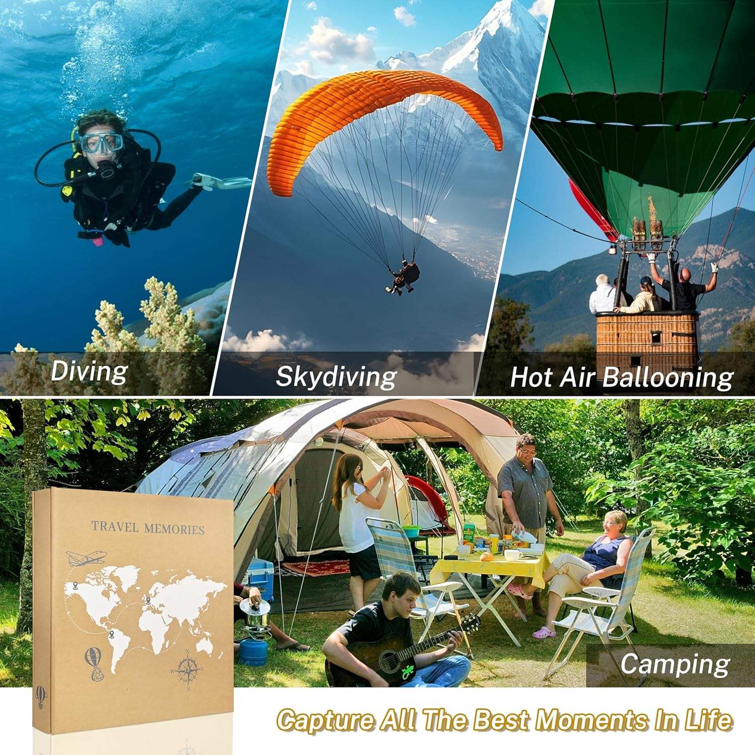 Travel Photo Album 4X6 Photos,5 Pictures per Page 300 Capacity Vacation Memory Book with World Map Cover&ndash;Excellent Kraft Album for Family Adventure Trips Gifts image number 6