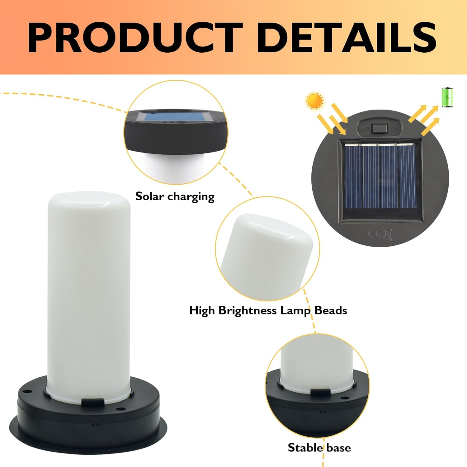 Pack of 2 Solar Lights Replacement Top, Solar Bulb, Solar Lights Replacement Parts Flame Lamp, Replacement Solar Module, Garden Solar Lights, Replacement Parts for Outdoor Garden Table Lamp Patio, 8.5 image number 1