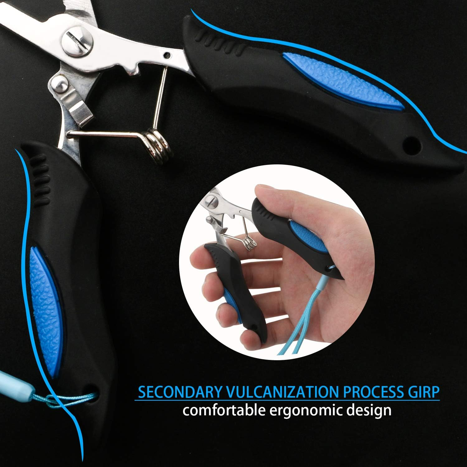 Supsshop Fishing Long Nose Pliers Stainless Steel Fish Hook Remover Split Ring Pliers Fishing Line Cutter Tools 3 Size Lanyard Fishing Gear with Lanyard for Freshwater Saltwater - 22.6Cm/8.89Inch Pliers image number 6