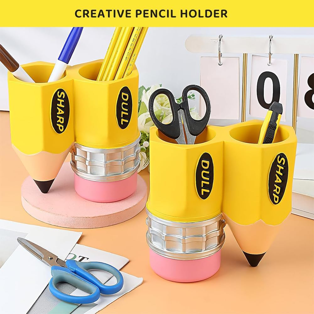 Ranqisys Pencil-Shaped Dispenser and Storage Organizer, Sharp & Dull Pencil Holder for Classroom &ndash; Creative Stationery Holder for Teachers, Students, and Office Desk Organization (Yellow) image number 3