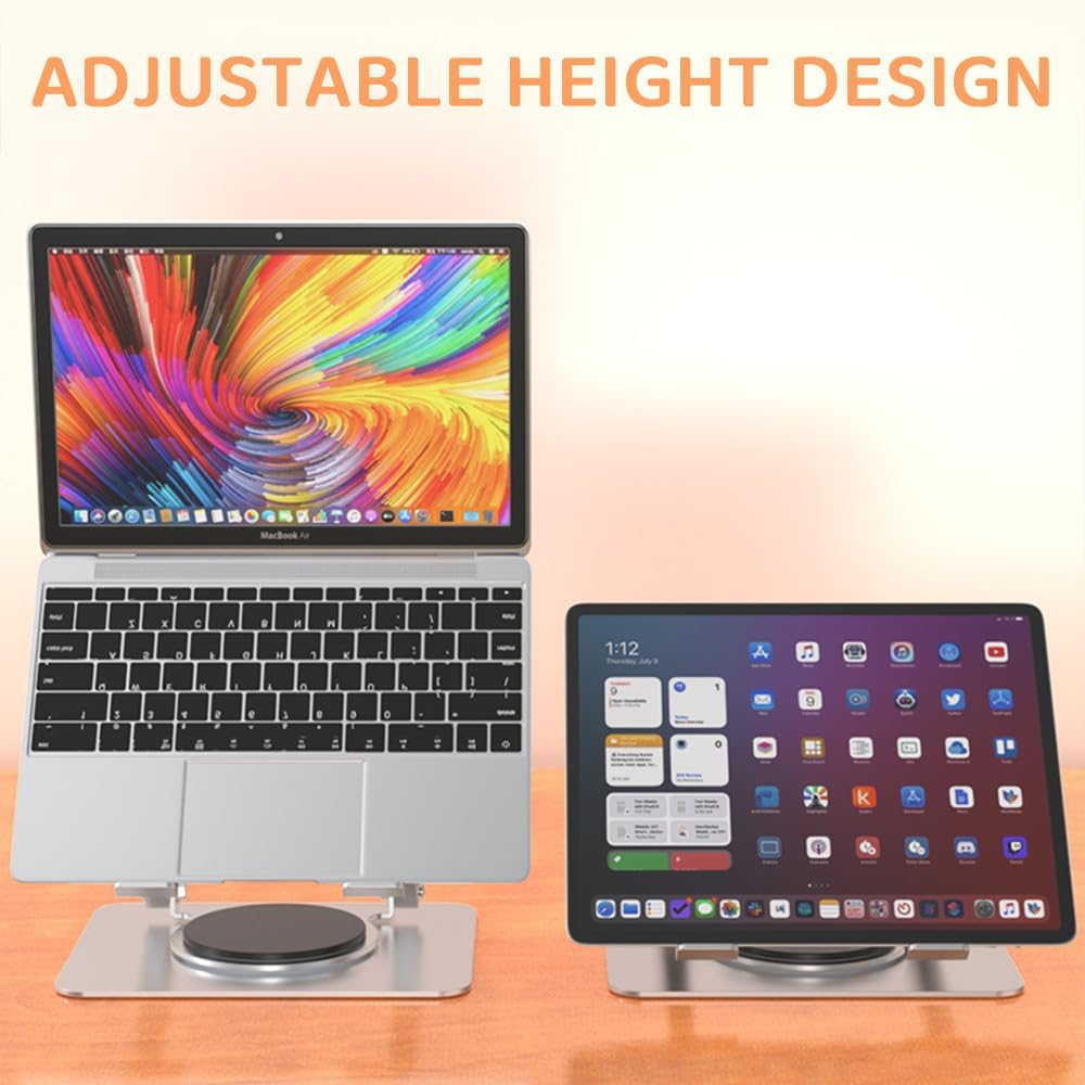 Adjustable Laptop Stand with 360&deg; Swivel Base, Ergonomic Foldable Aluminum Holder for Macbook & Laptops, Portable Desk Stand (Silver) image number 5