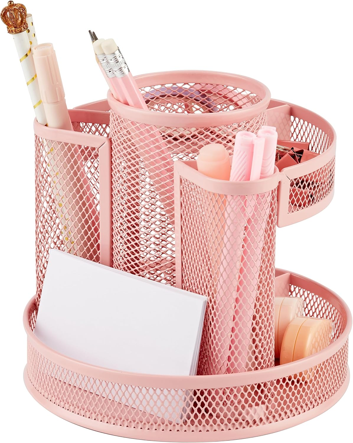 Annova Mesh Desk Organizer Rotate with 6 Compartments round Spinning Tidy Candy/Pen Holder Desk Accessories Office, Art Supply, Storage, Classroom, Home