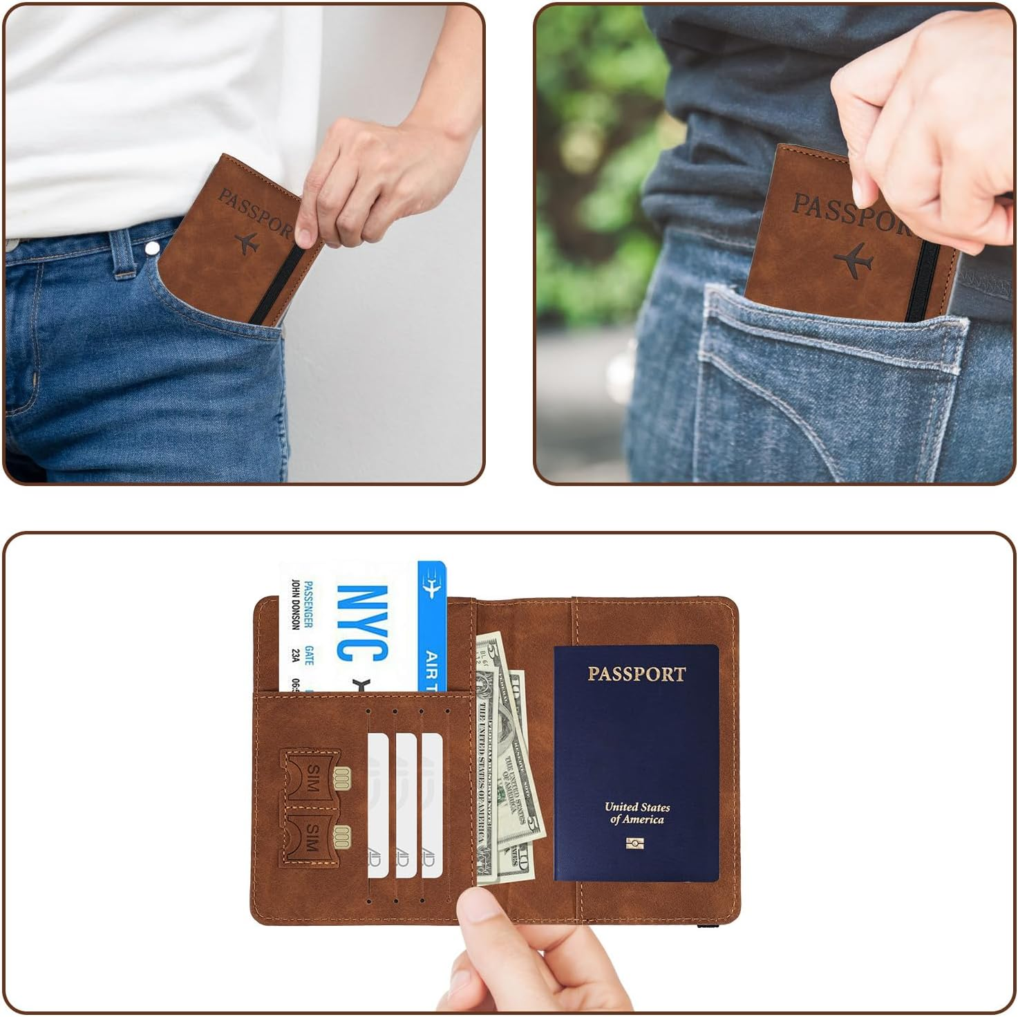 Passport Holder with Luggage Tag Set. Passport Cover and Initial Luggage Tag Set, Passport Holder for Travel and Suitcase Tags, Leather Passport Holder Cover Wallet Travel (Light Blue) image number 6