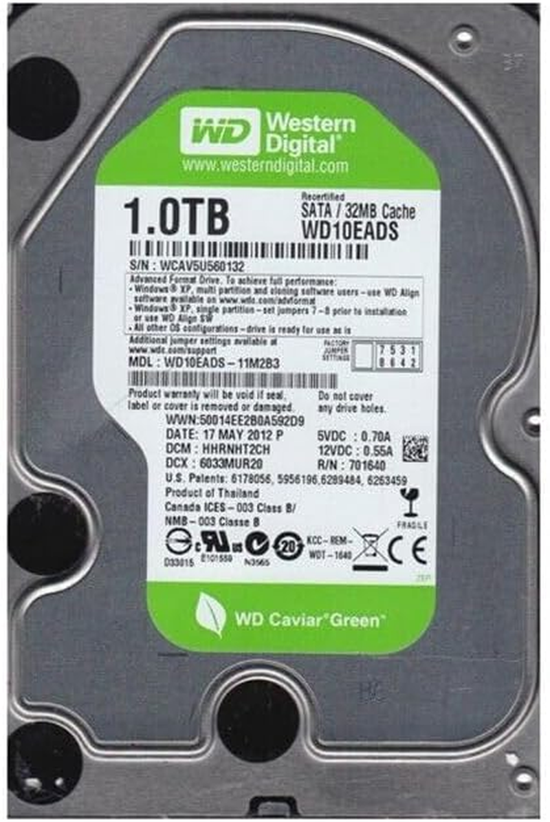 Western Digital Caviar Green 3.5" 1TB 5400RPM SATA 3Gb/S 32MB (WD10EADS-11M2B3) (Renewed)