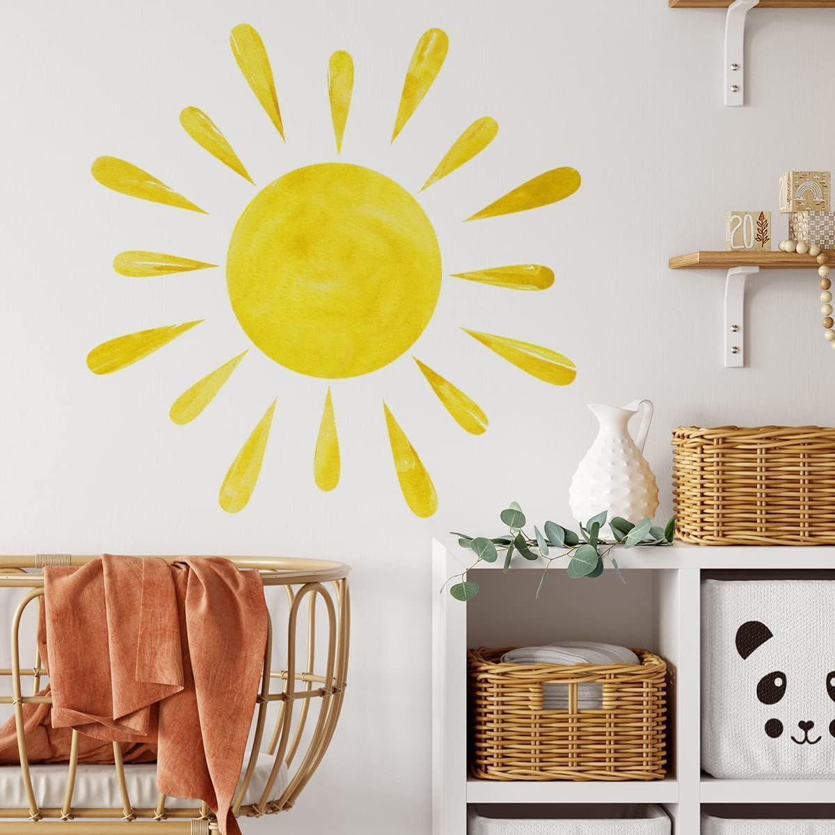 43.3 X 22.2 Inch Large Boho Half Sun Wall Decals Removable Sunshine Wall Sticker Vinyl Peel and Stick Half Sun Decals Wall Art for Girls Kids Bedroom Nursery Playroom Decor