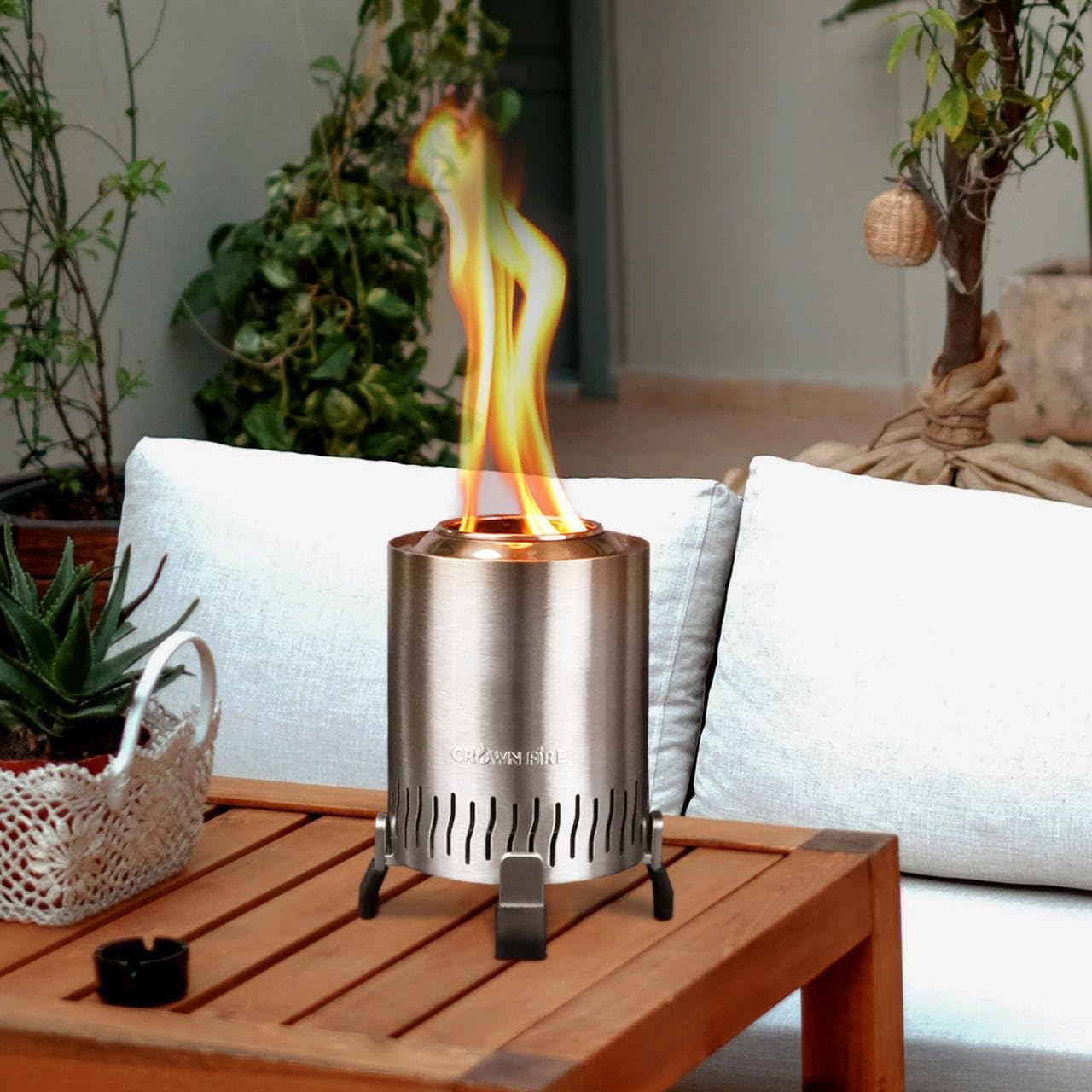 Outdoor Tabletop Pit, Smokeless Mini Table Top Stove for Patio Balcony Backyard, Includes Roasting Sticks, Travel Bag, Starters, Tongs, Lid | Fueled by Pellets or Wood (Stainless Steel) image number 2
