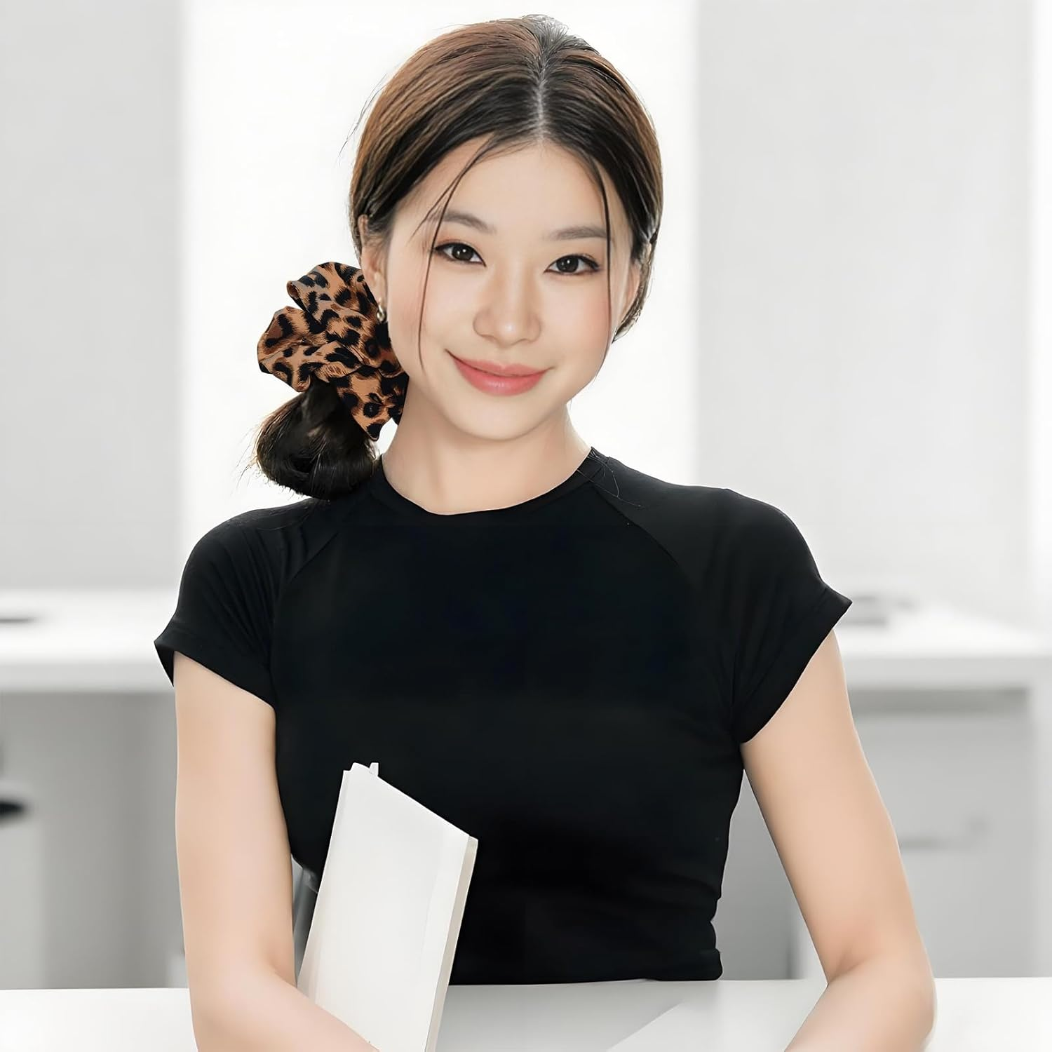 PUSCOBSY Leopard Print Hair Scrunchies for Women, Fabric Hair Bobbles Scrunchie without Hair Breakage, Large Leo Scrunchies for Thick Hair, Thin Hair, Pack of 2 Brown Leopard image number 6