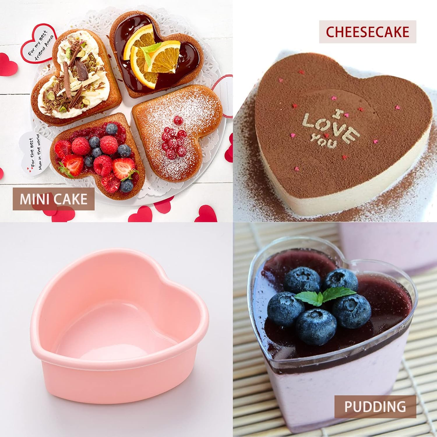 Dootafy Mini Heart Cake Pan, 4 Inch Silicone Heart Cake Mold Baking Pan 2 Pack Nonstick Heart Shaped Molds for Valentine&rsquo;S Day Anniversary Birthday Cake Snack Tart Muffin Cupcake Cheesecake Baking