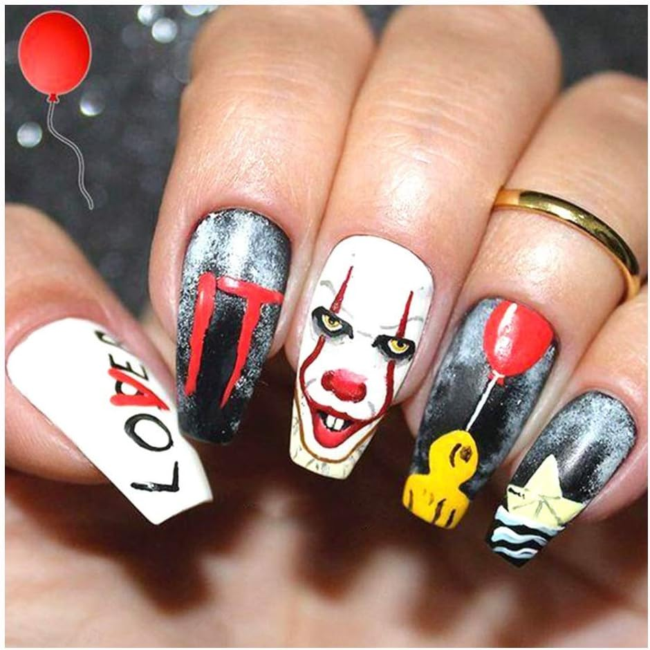 HANGQINGHENG 24 Pcs Halloween Nail Art Water Sticker Set Anime Skull Bone Decals Gel Polish Slider Accessories (Color : Y30 30Pcs)