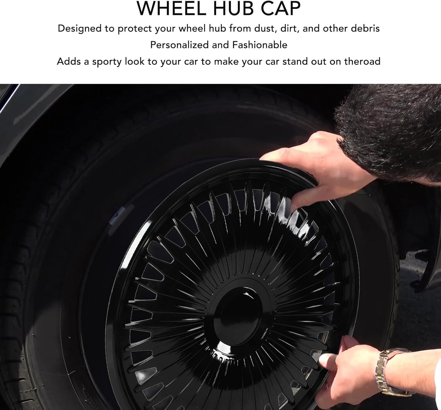 4 Pcs Wheel Hub Cap Black ABS Wheel Fully Wrap Rim Replacement, 16In Fully Wrap Rim Protector Trim for Any 16 Inches Steel Wheel image number 1