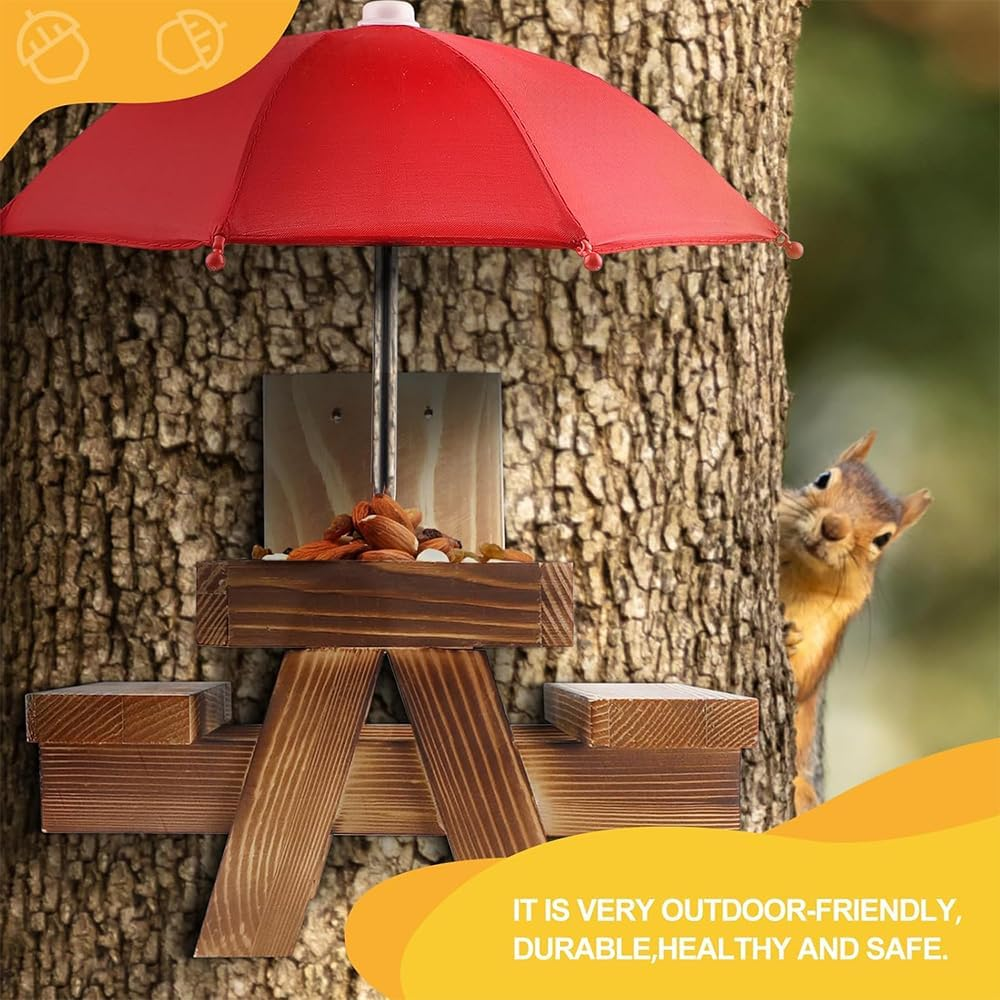 HYAVIA Wooden Squirrel Feeder with Umbrella &ndash; Picnic Table Design with Corn Holder, Hanging Chipmunk Feeding Station for Outdoors, Solid Screwed Wood image number 3