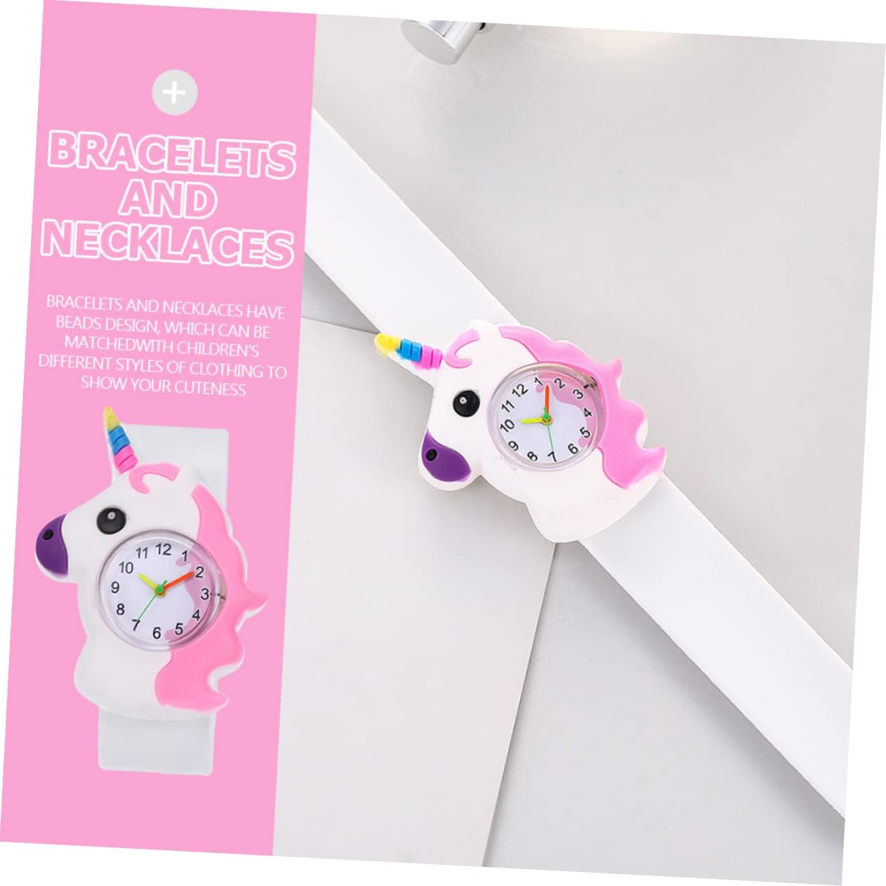 KONTONTY 1 Set Children'S Watch Necklaces Friendship Necklace Unicorn-Shape Slap Watch Unicorns Shaped Slap Watch Kids Silicone Slap Watch Digital Slap Watch Button Silica Gel Number image number 5