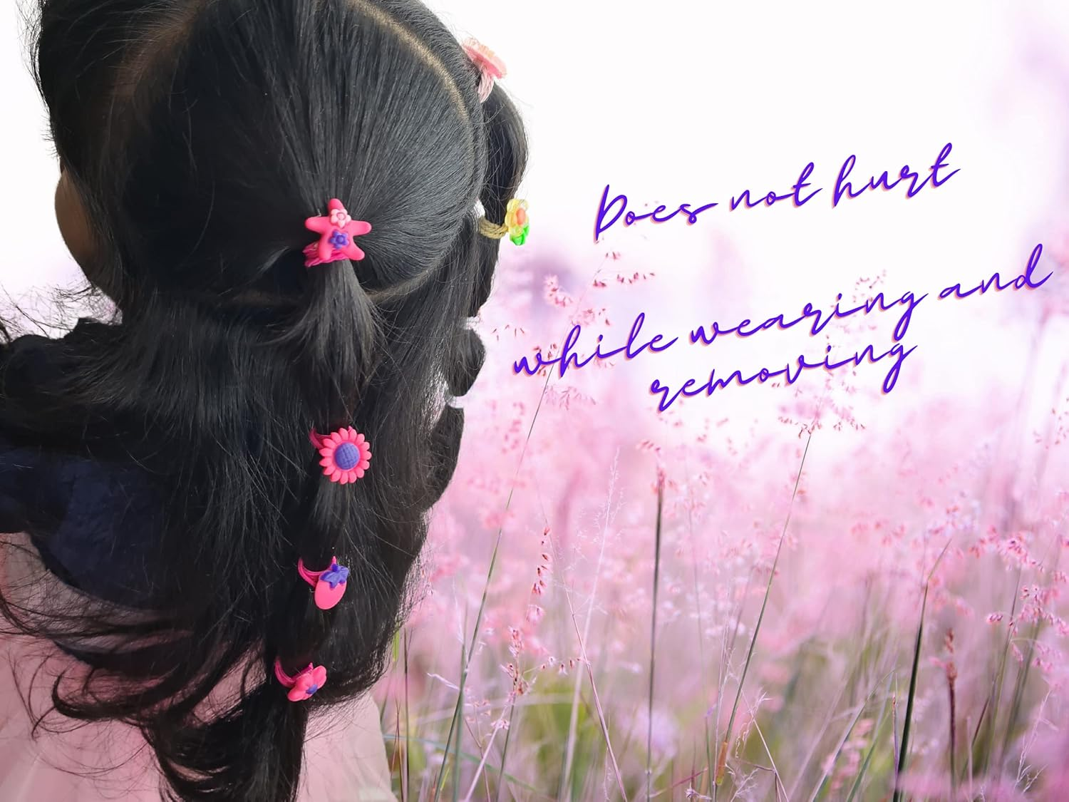 Hair Bobbles for Girls, Rubber Bands for Newborns, Kids Hair Ties, Thin Ropes, Ponytail Holder for Toddlers, Elastic Hair Bands with Cute Cartoons (45 Pieces Dark Pink Beach) image number 2