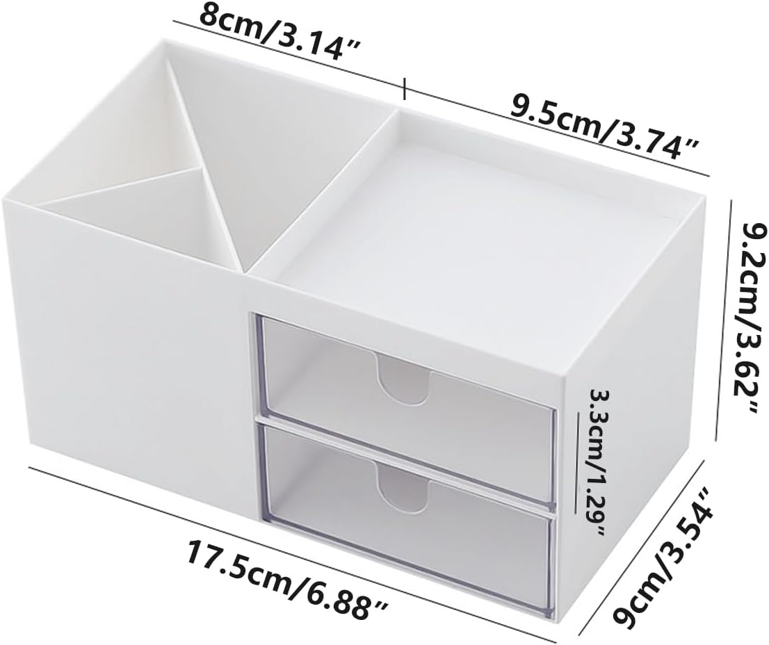 AIMALL Multifunctional Desktop Storage Box, Drawer Storage Box, Cosmetic Storage Box, Student Pen Holder, Multi-Compartment Organiser, 9.2Cm/3.62 Inch - White image number 6