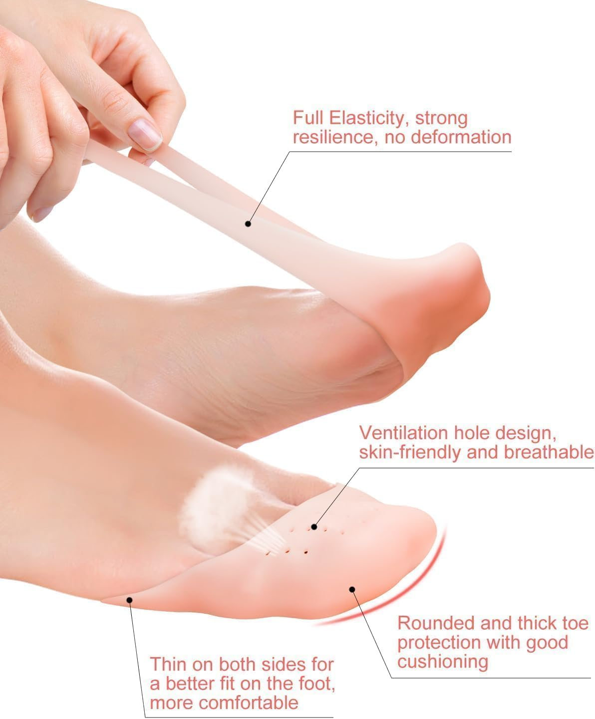 8 Pcs Ultra-Soft Silicone Toe Caps Protectors with Breathable Holes - Gel Ballet Pointe Pads & High Heels Comfort Sleeves | Pain Relief for Dancers/Office Workers, Anti-Friction Design for Sports image number 3