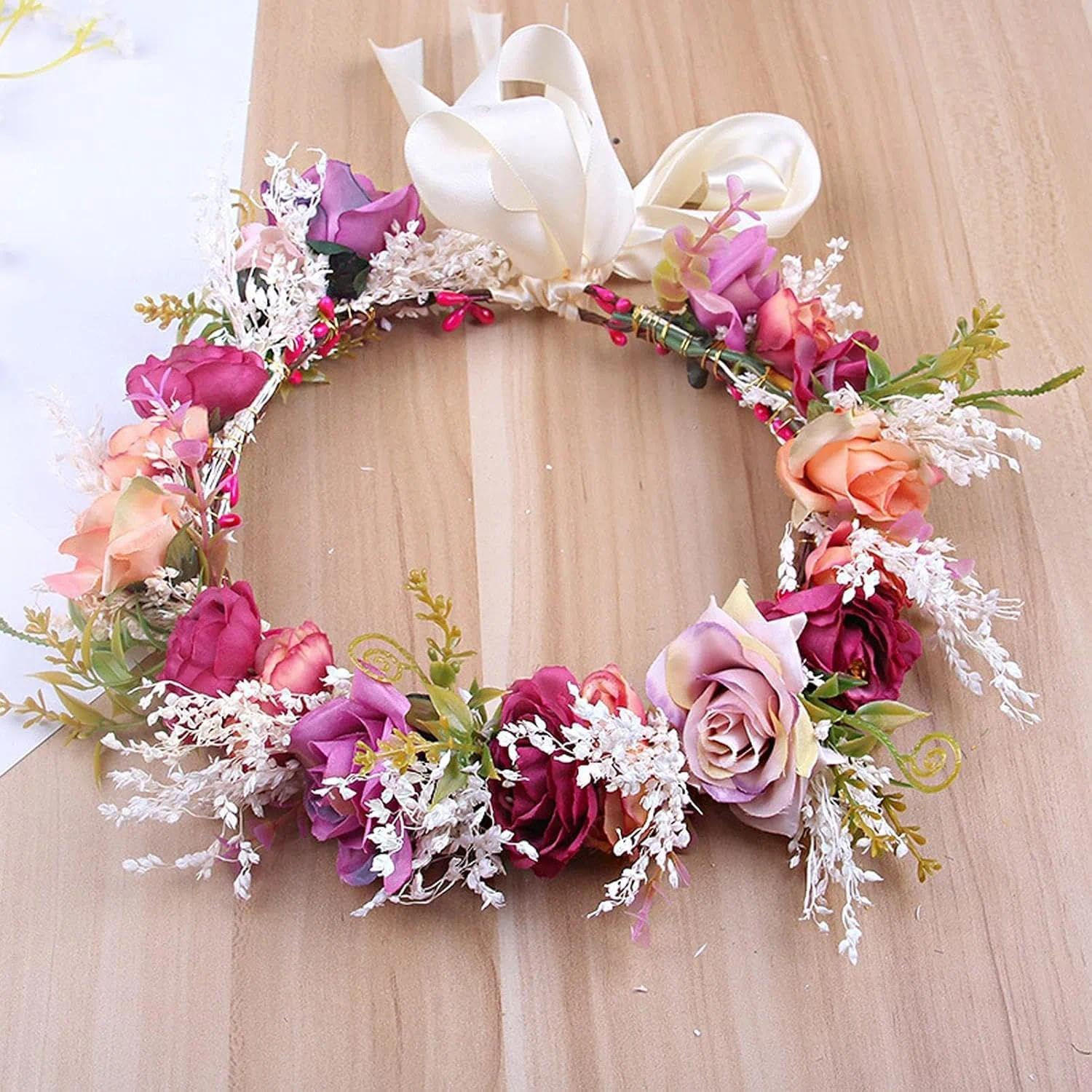 Floral Wedding Headband for Women, Adjustable Purple Flower Crown for Parties, Festivals, Pageants and Special Events - Tisuff image number 2