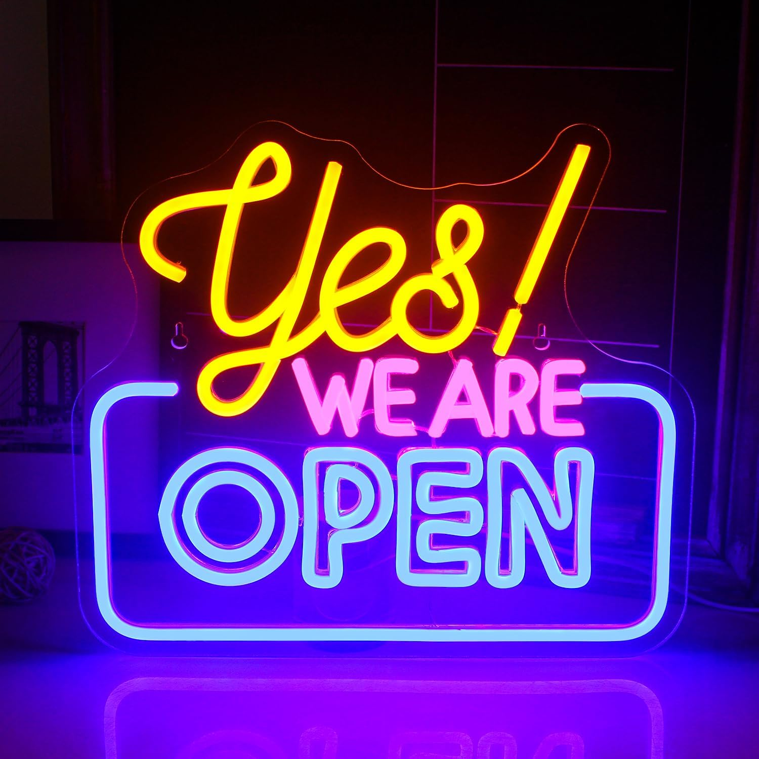 SIGNSHIP Open Neon Sign LED Sign Yes! We Are Open Neon Sign for Wall Decoration Yellow & Pink & Blue Open Neon Light Sign Light up Sign for Bar Restaurant Hotel Shop Club Decor image number 3