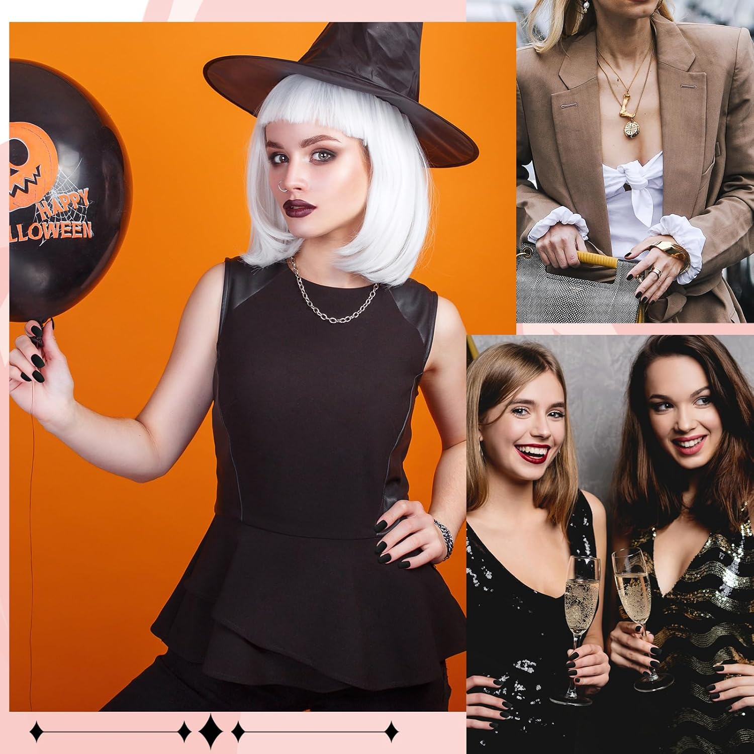 Blulu 48 Pcs Nails No Glue Press on Nails False Nails Short Black Coffin Press on Nails Full Cover Square False Nails Reusable Include 48 Nails 2 Nail Glue, 2 Nail Files and 2 Wooden Stick image number 1