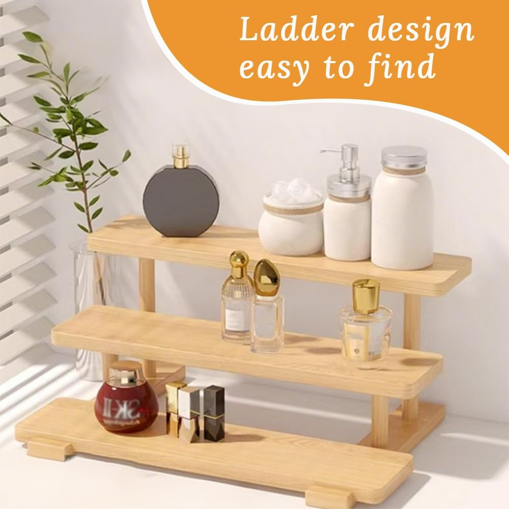 Bathroom Cabinet Storage, Wooden Multi-Layer Storage Rack, Three-Layer Desktop Display Rack, Perfume, Cosmetics, Cakes, Seasoning Storage, Suitable for Bathroom, Kitchen, Restaurant, Home Decoration image number 5