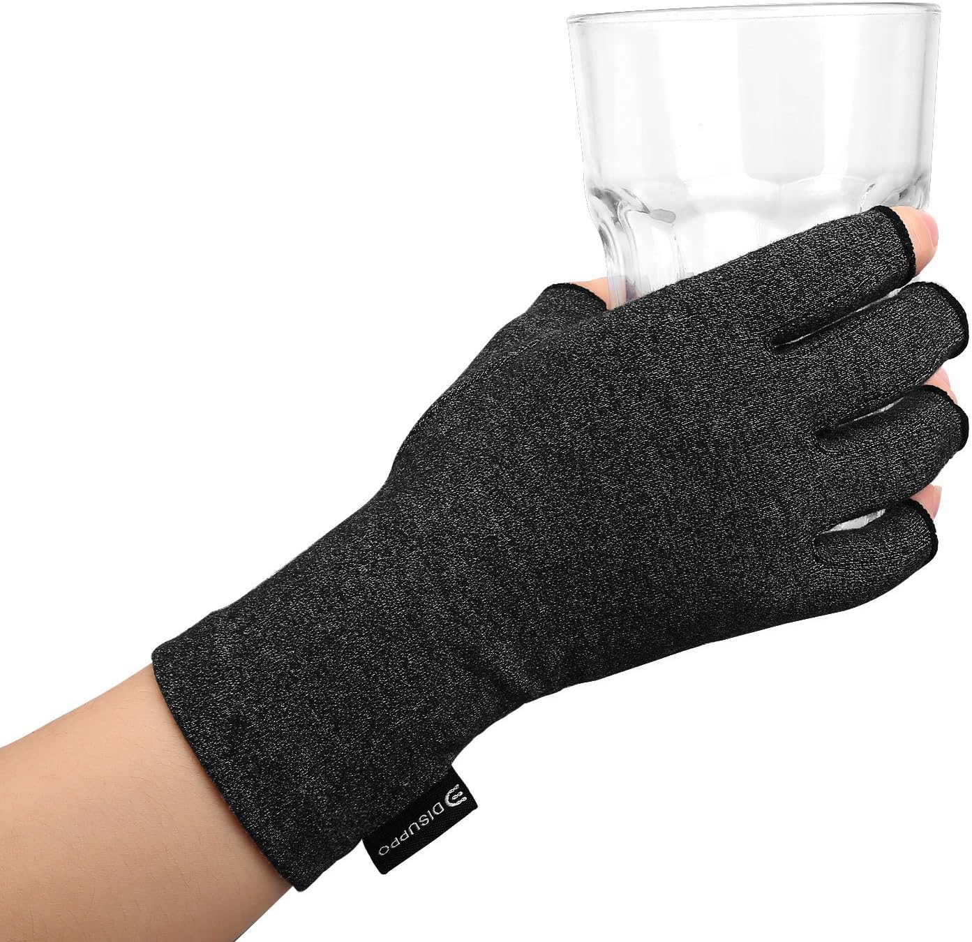Arthritis Compression Gloves Relieve Pain from Rheumatoid, Rsi,Carpal Tunnel, Hand Gloves Fingerless for Computer Typing and Dailywork, Support for Hands and Joints (Black, Large) image number 1