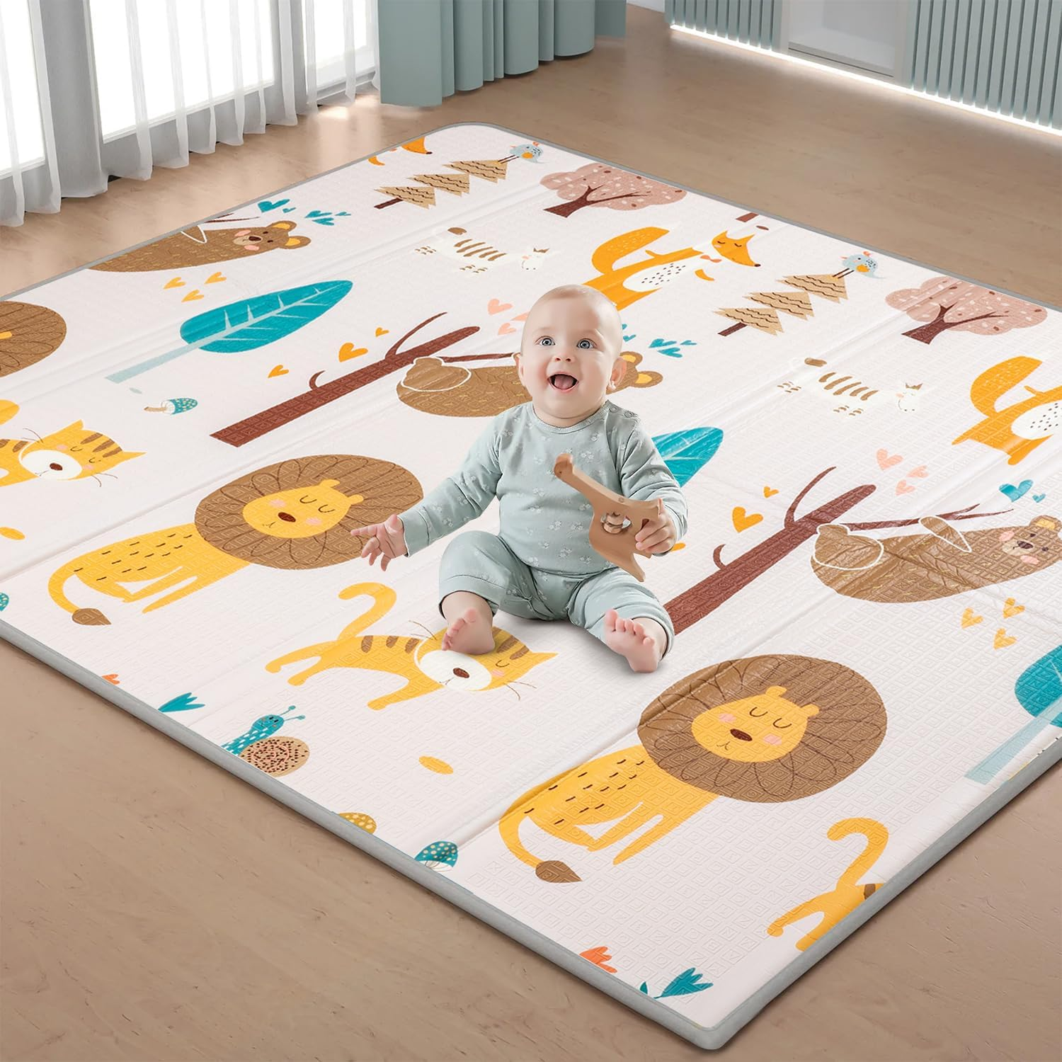 Baby Play Mat, 200 * 180Cm Large Thick Playmat, Folding Portable Waterproof Reversible Double-Sided Crawling Play Mat, Baby Floor Mat for Infants and Toddlers, Easy to Clean (71 * 79 * 0.4In-Bear) image number 6