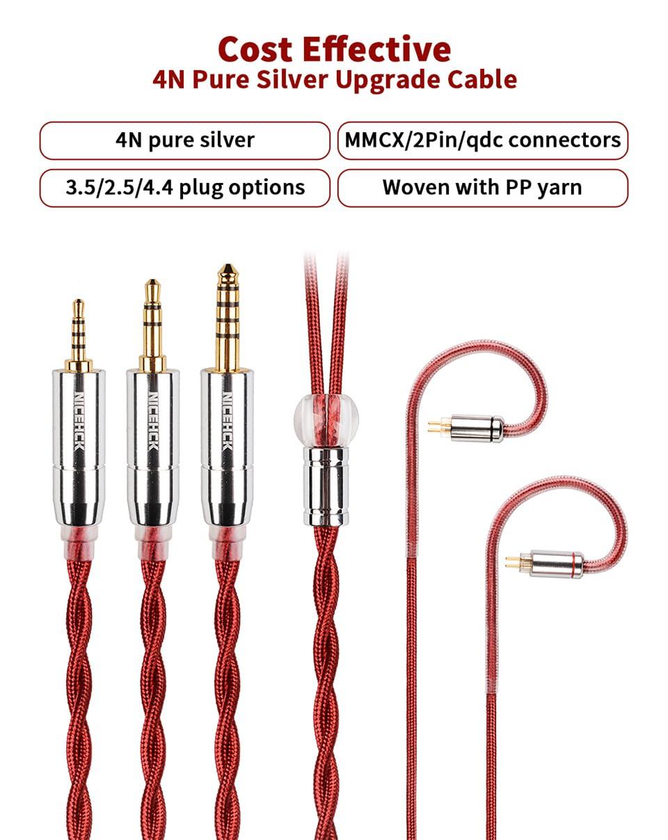 NICEHCK Redag in Ear Monitor Cable, 4N Pure Silver IEM Earphone Upgrade Cable, High Conductivity Copper Hifi Replacement Iems Audio Cord (3.5Mm 0.78Mm 2Pin) image number 1