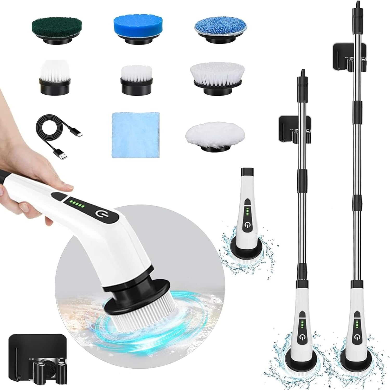 Sulfar Electric Spin Scrubber, Cordless Cleaning Brush with 7 Replaceable Drill Brush Heads and 54 Inch Adjustable Extension Arm, Power Shower Scrubber for Bathroom, Kitchen, Floor, Tile, Tub image number 3