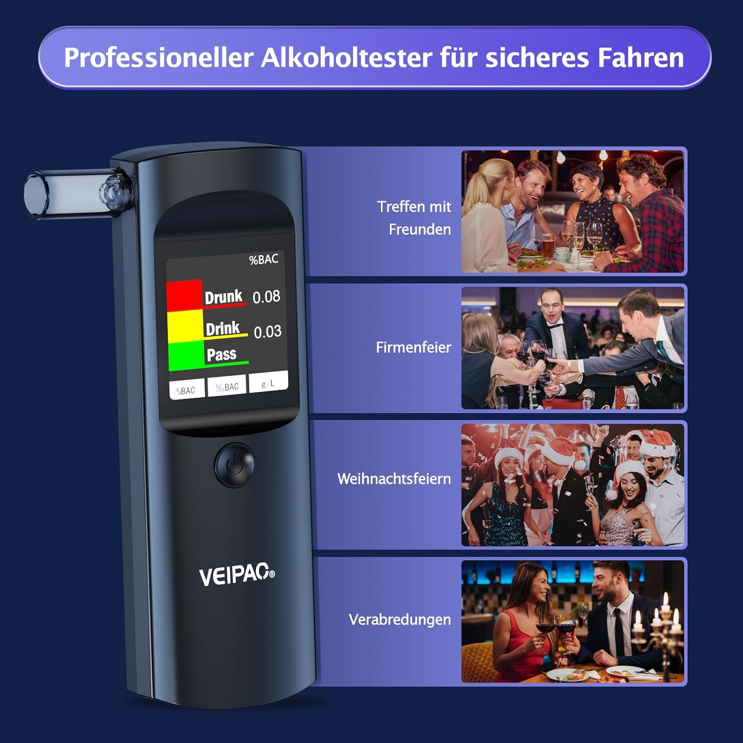 Breathalyzer Portable Alcohol Tester Breathalysers: Portable Breathalyser with 11 Mouthpieces - Digital LCD Screen Alcohol Test Kit High Accuracy for Home Personal Professional Use image number 4