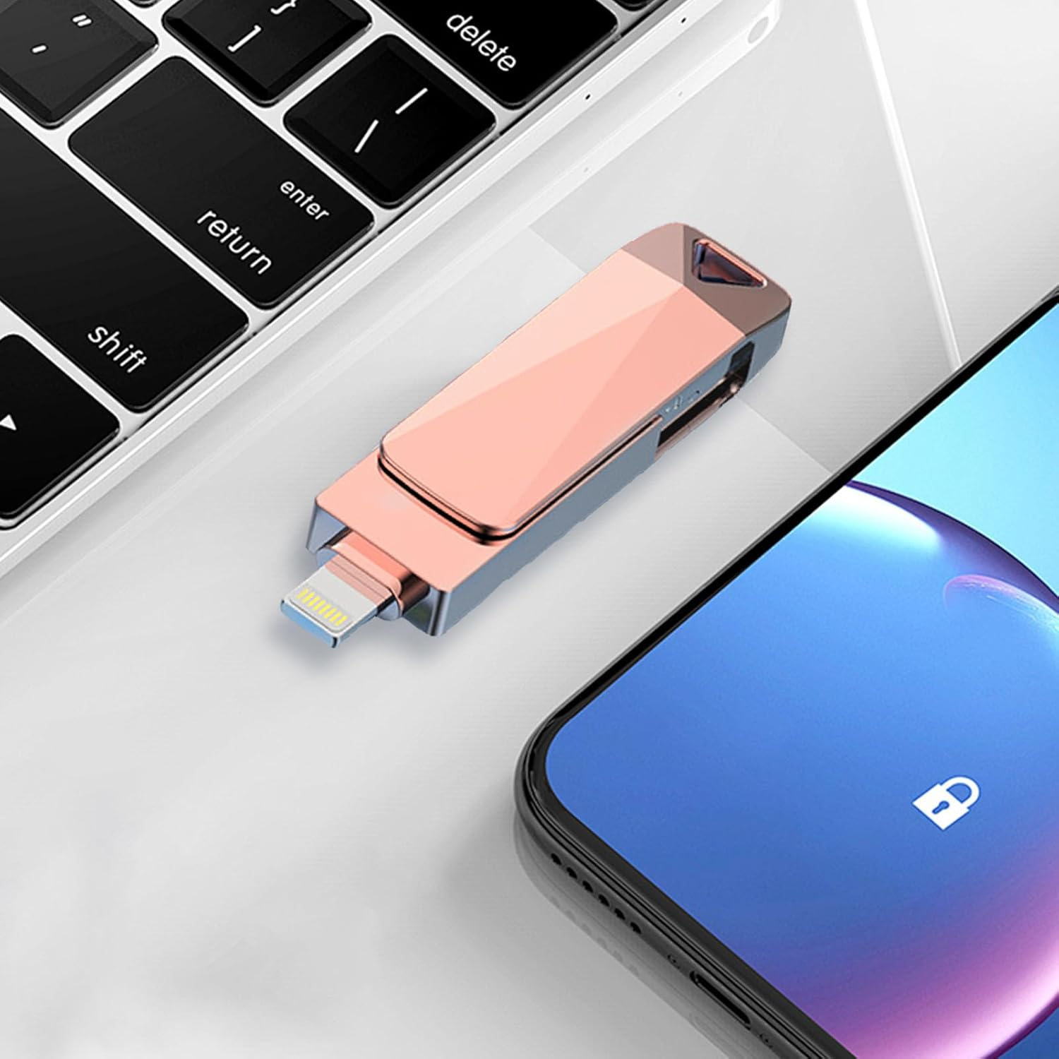 2TB Memory Phone Photo Stick, 4-In-1 Iphone Flash Drive, Photo Stick for Backup,High Speed USB Stick,Usb Flash Drive for Iphone/Pc/Ipad/More Devices(Pink) image number 5