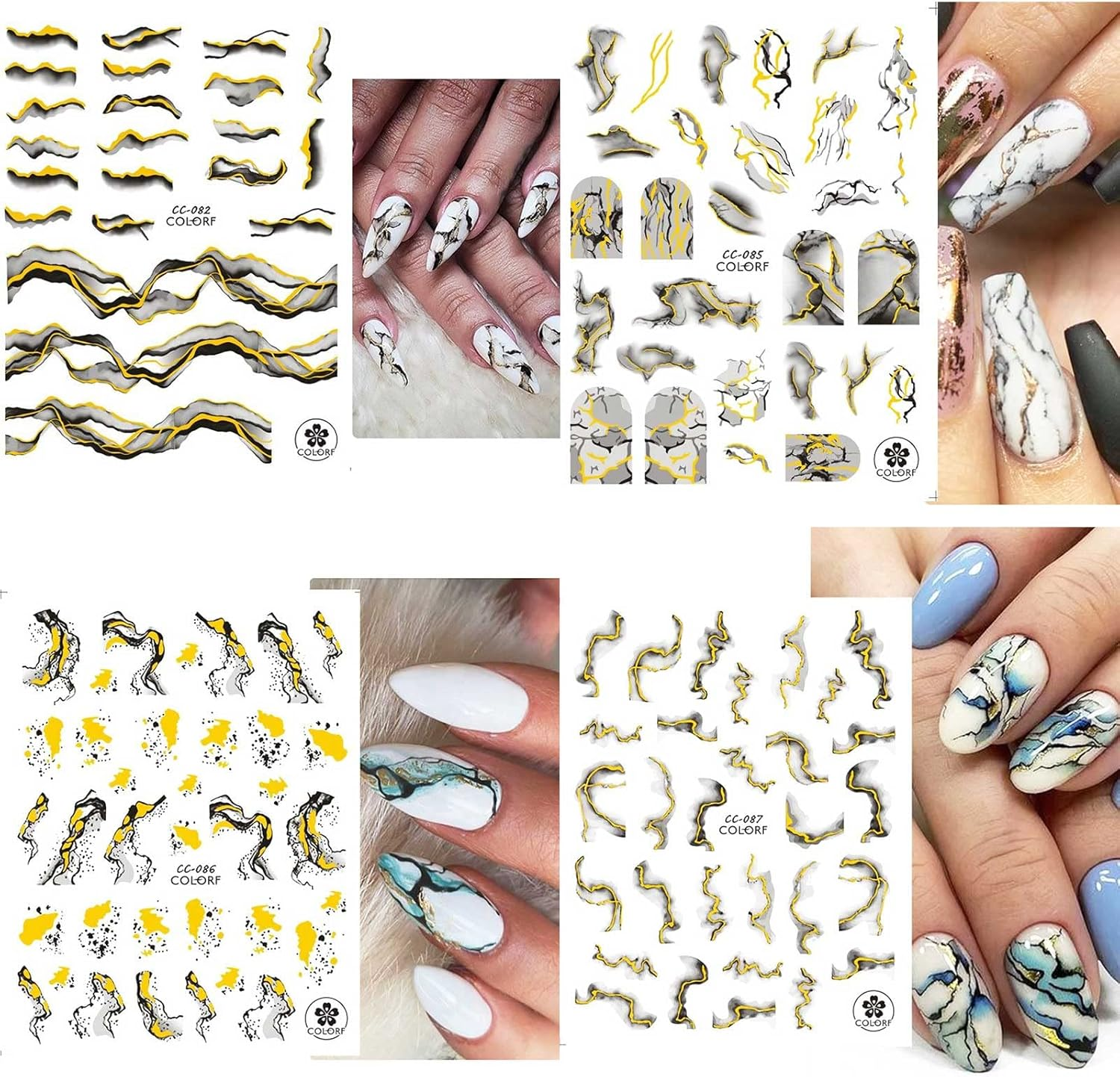 12 Sheets Marble French Nail Art Stickers Decals Self-Adhesive Pegatinas U&ntilde;as Blue Line Pattern Nail Supplies Nail Art Design Decoration Accessories image number 6