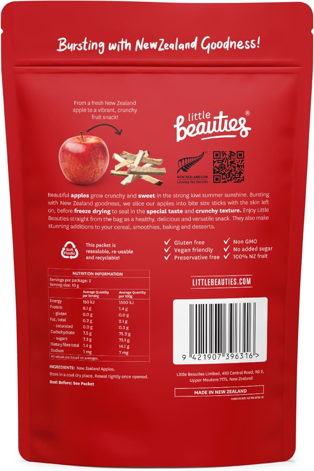 Apple Fruit Snacks, Crunchy Freeze-Dried Apple Sticks, Value Pack of 6 X 20G Snack Packs, No Added Sugar