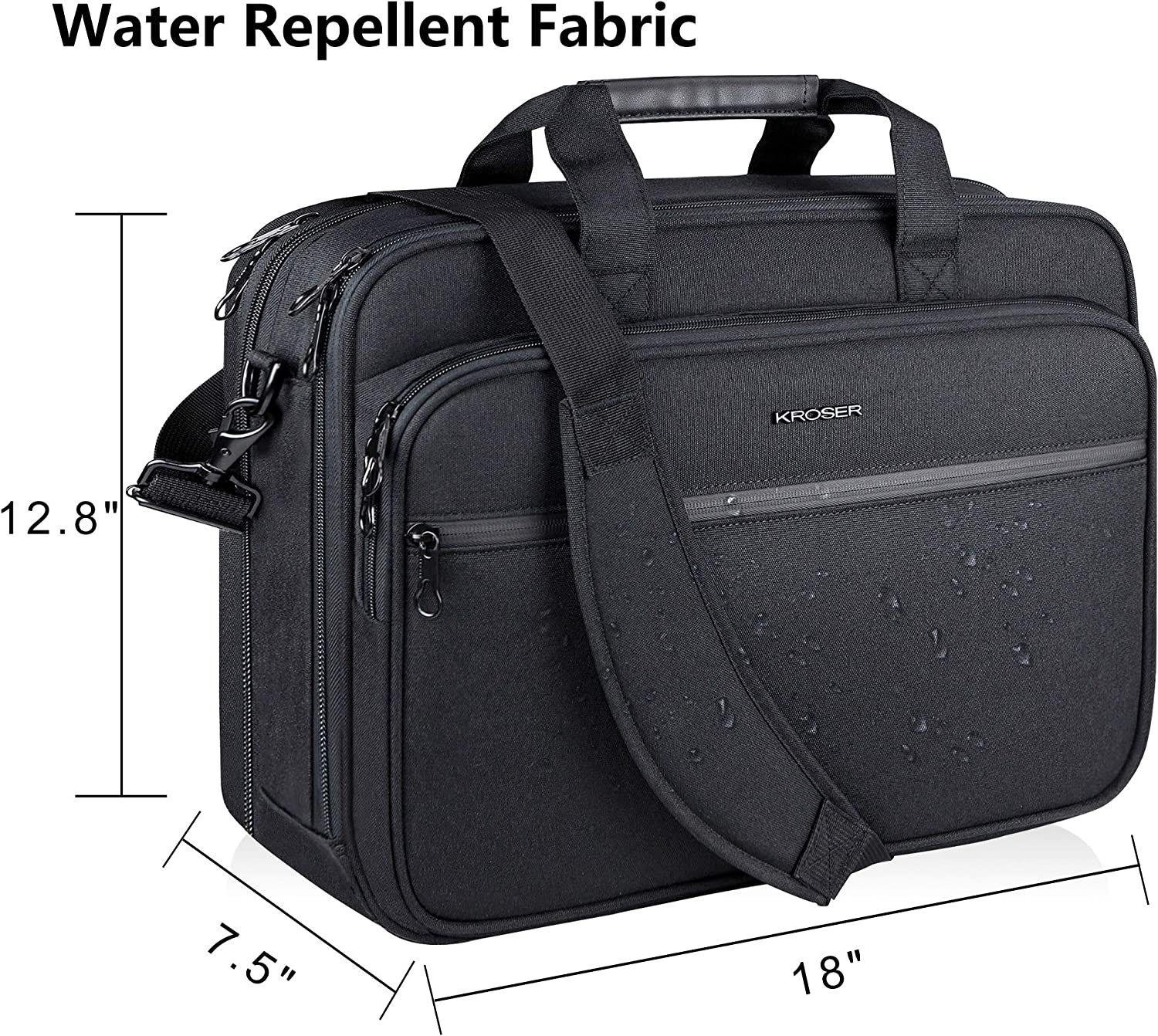 KROSER 18" Laptop Bag Premium Laptop Briefcase Fits up to 17.3 Inch Laptop Expandable Water-Repellent Shoulder Messenger Bag Computer Bag with RFID Pockets for Travel/Business/School/Men/Women-Black image number 1