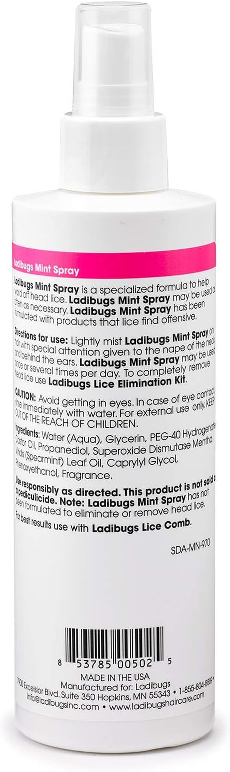 Ladibugs Lice Prevention Mint Spray 8Oz | Natural Ingredients | Highly Effective Lice Treatment Spray | Daily Use image number 1